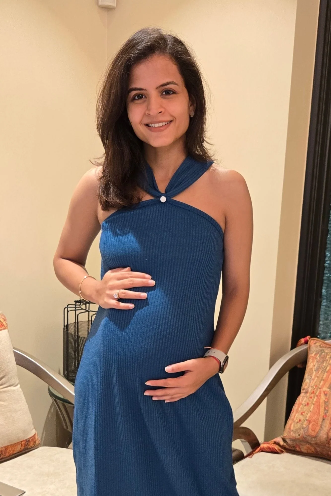 Berry Blue Ribbed Bump-Hugging Maternity Dress - Chenance