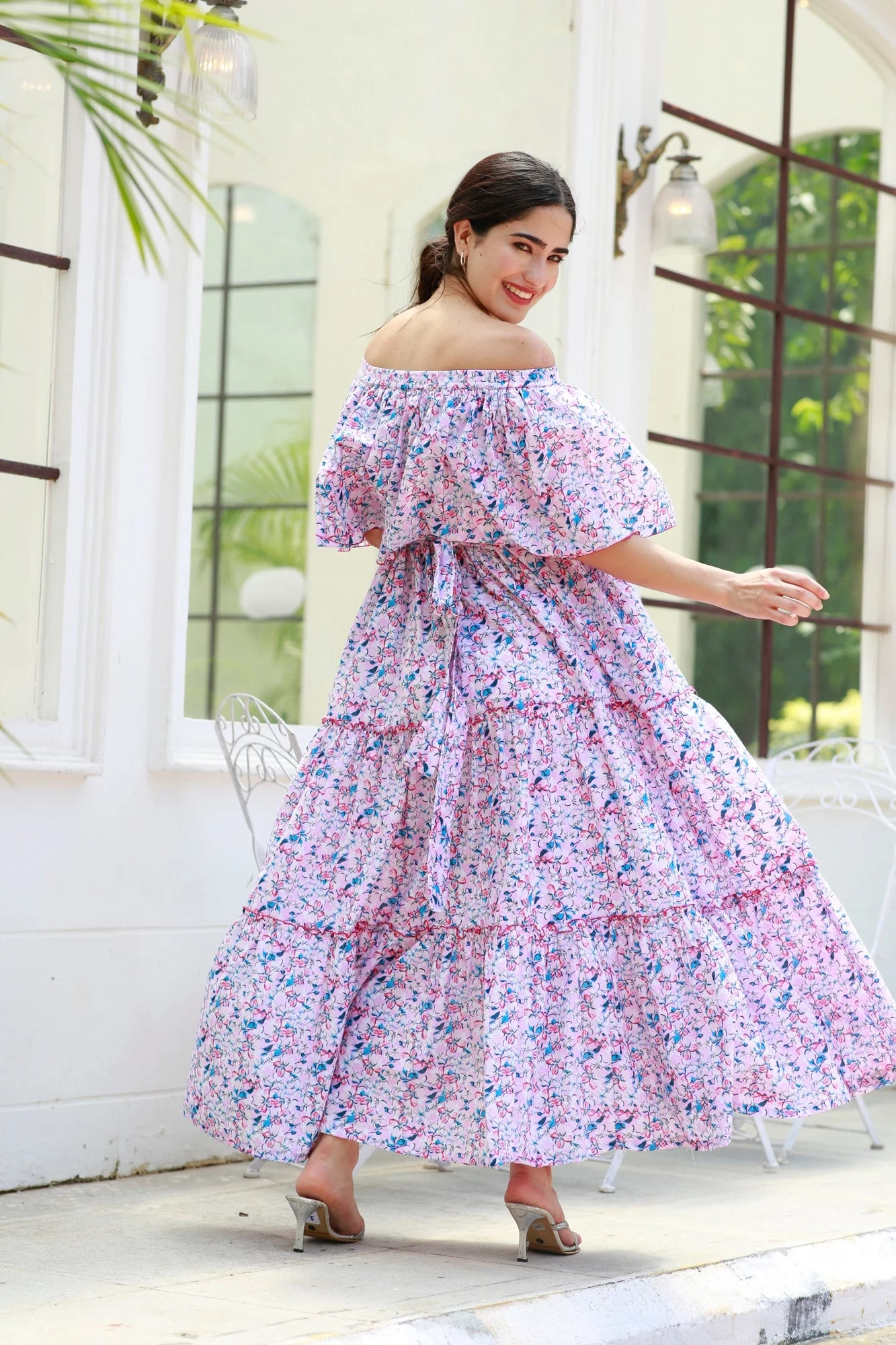 Blossom Pink Off-Shoulder Maternity Maxi Dress - Chenance