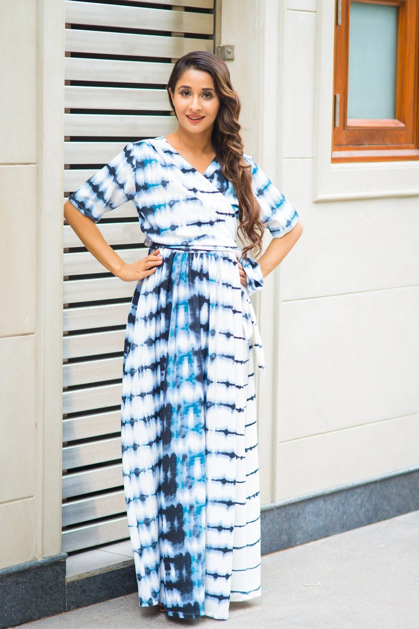 Shades Of Blue Maternity & Nursing Wrap Dress - Chenance