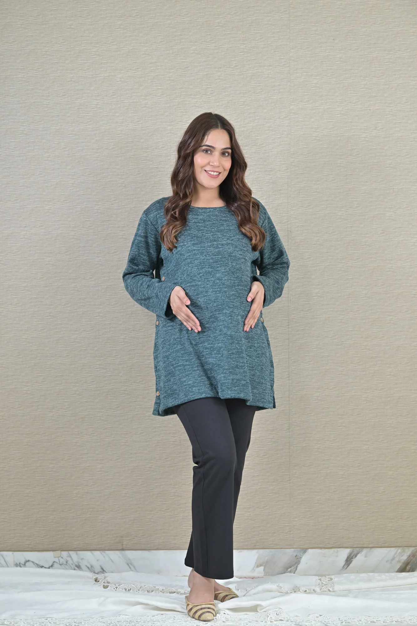 Arabian Green Maternity & Nursing Side-Slit Winter Sweater Top - Chenance
