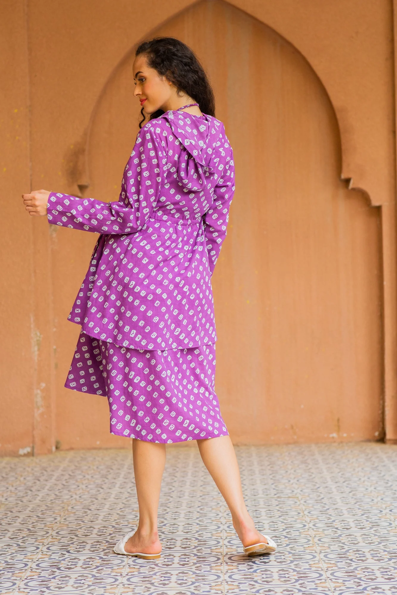 Violet Sprinkle Maternity Hoodie Dress (100% Cotton) (Set Of 2) - Chenance