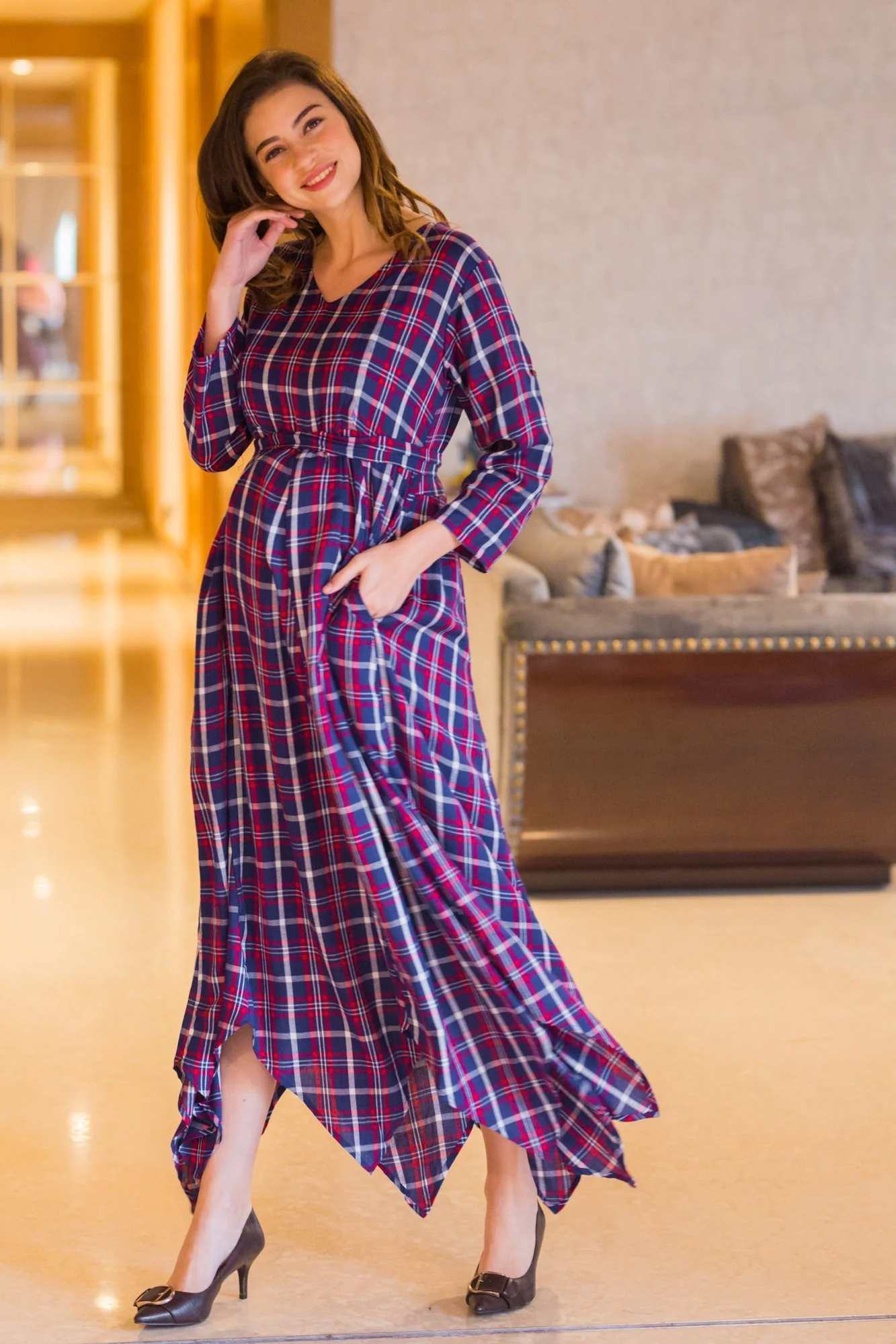Aztec Plaid Maternity & Nursing Maxi - Chenance