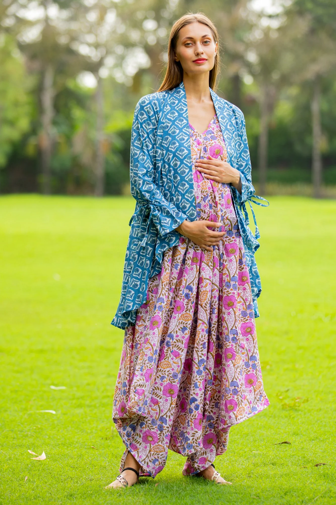 Lavender Floral Cotton Maternity Jumpsuit - Chenance