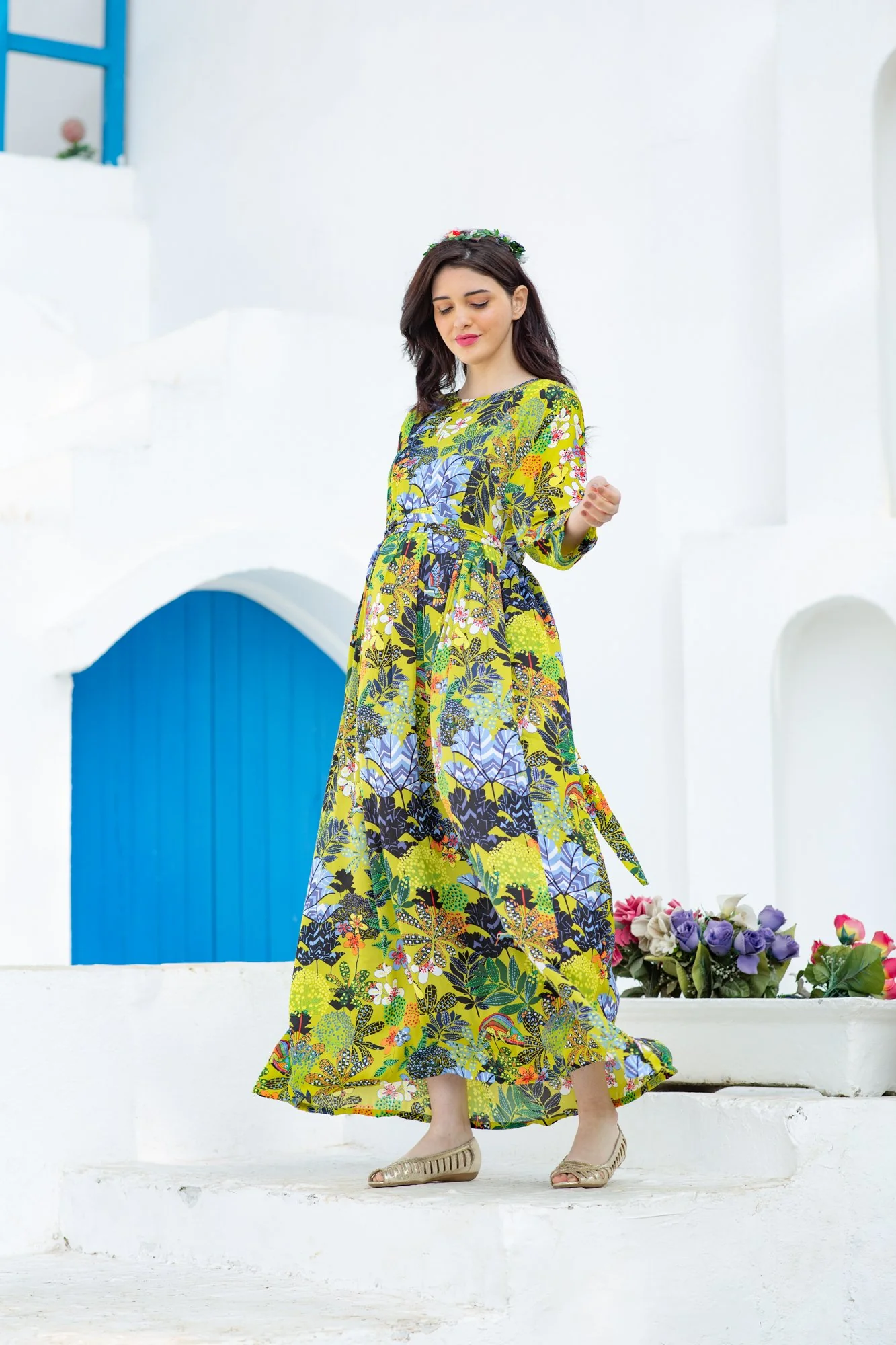 Beautiful Jungle Green Concealed Zip Maternity & Nursing Maxi - Chenance