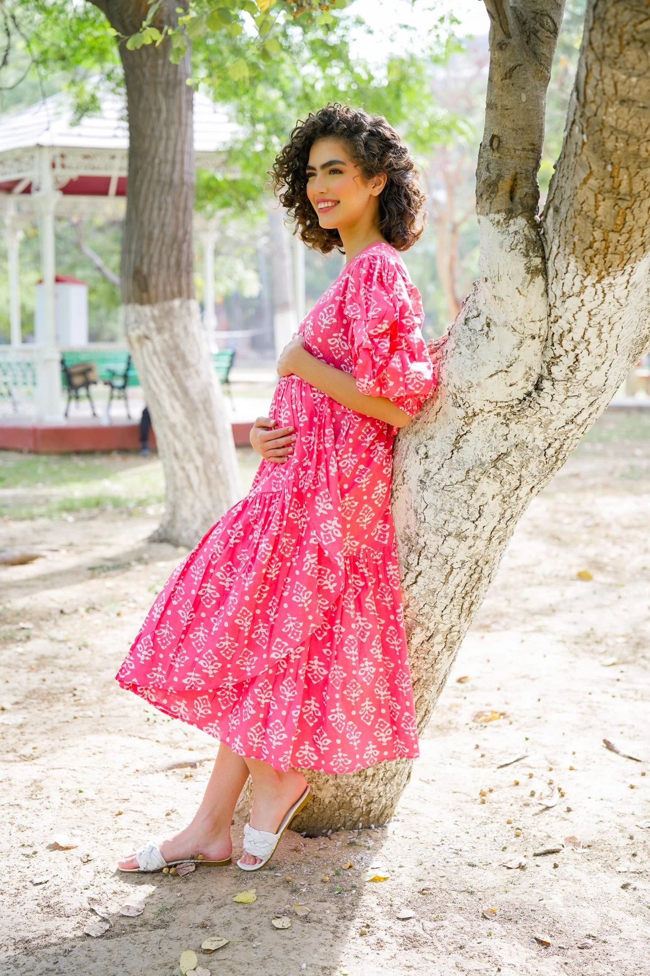 Winsome Baby Pink Maternity & Nursing Frill Wrap Dress (100% Cotton) - Chenance