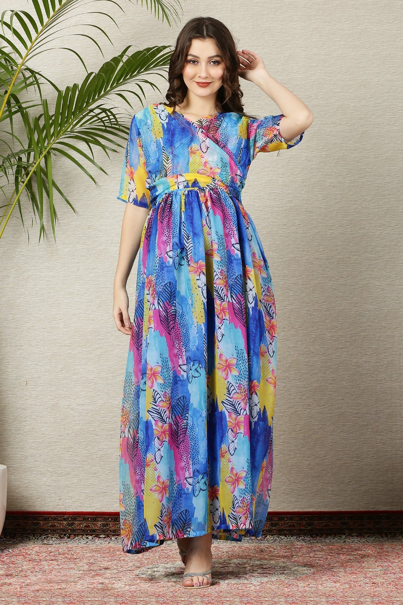 Aquamarine Blue Maternity & Nursing Chiffon Wrap Dress - Chenance