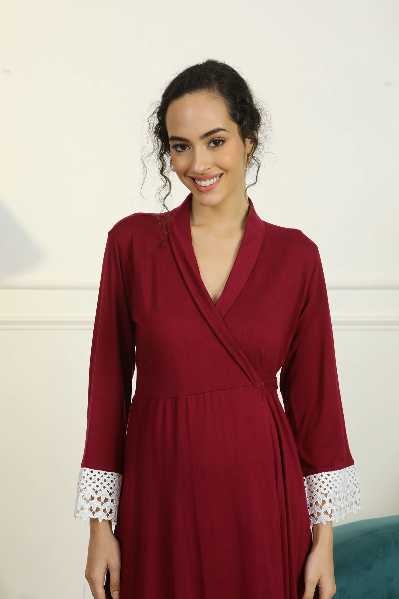 Vibrant Mulberry Lycra Maternity & Nursing Wrap Nightwear Dress/ Hospital Gown/ Delivery Robes - Chenance