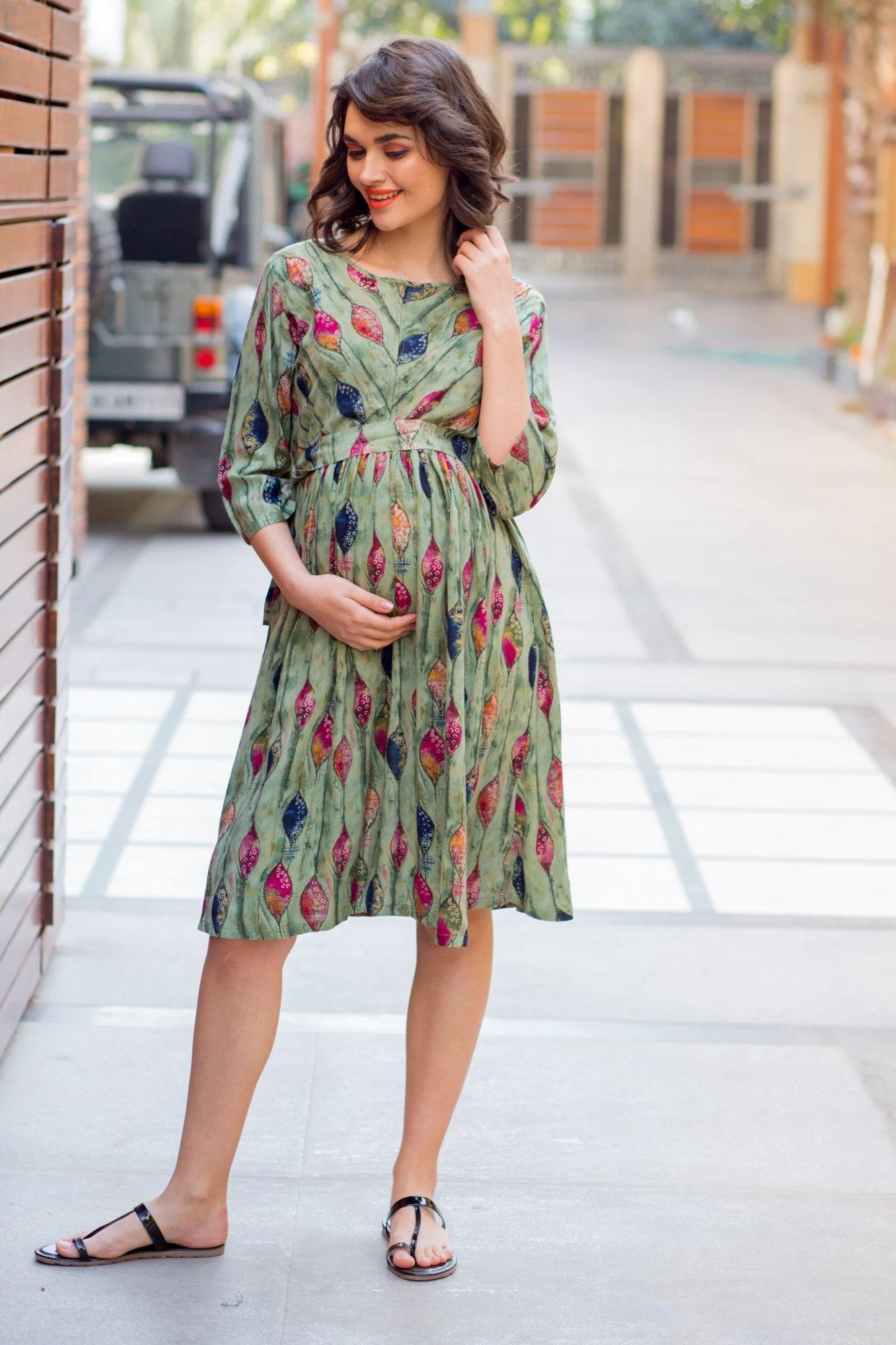 Soft Leafy Green Maternity & Nursing Dress - Chenance