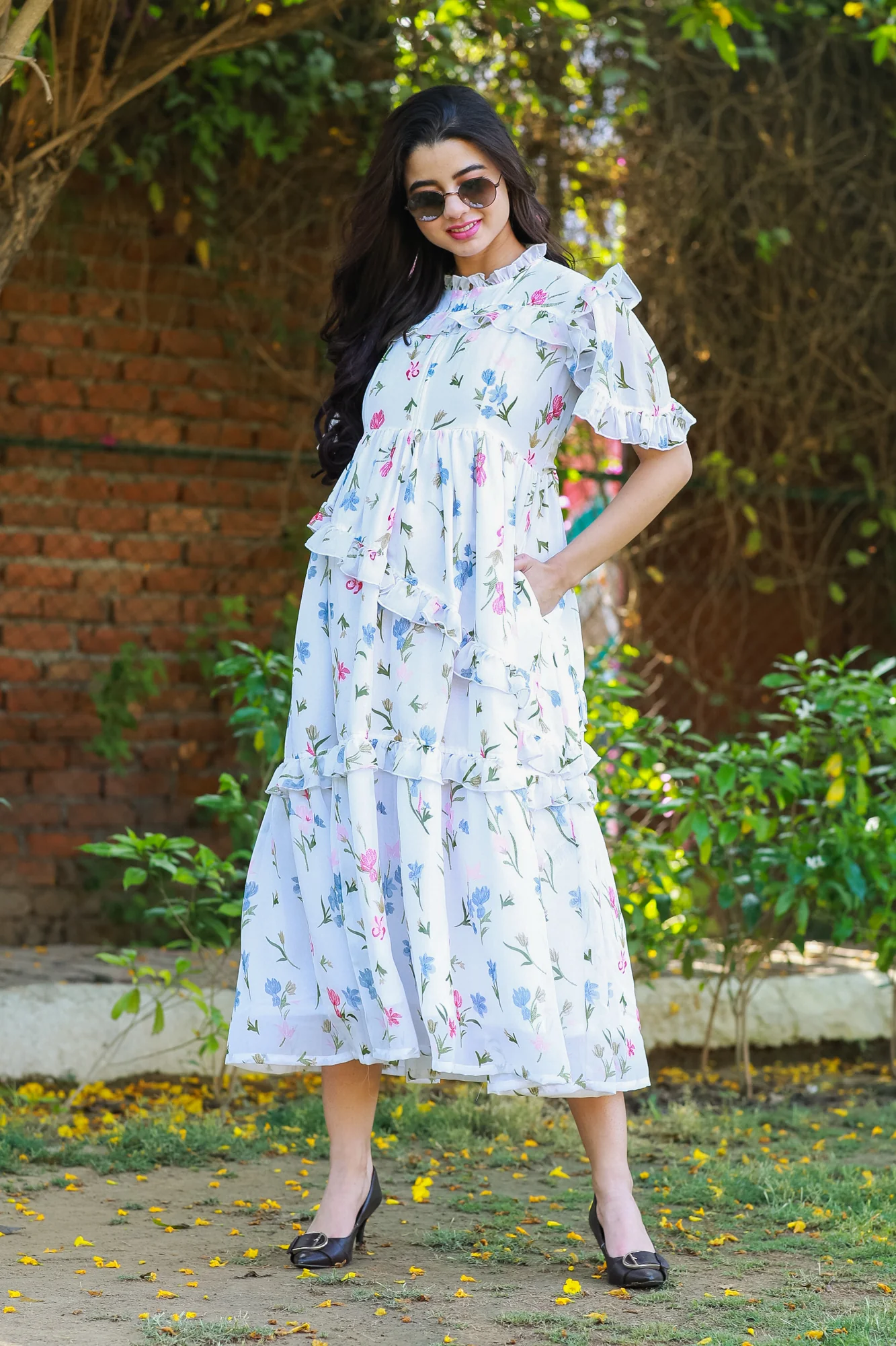 Angelic White Bloom Maternity & Nursing Frill Dress - Chenance