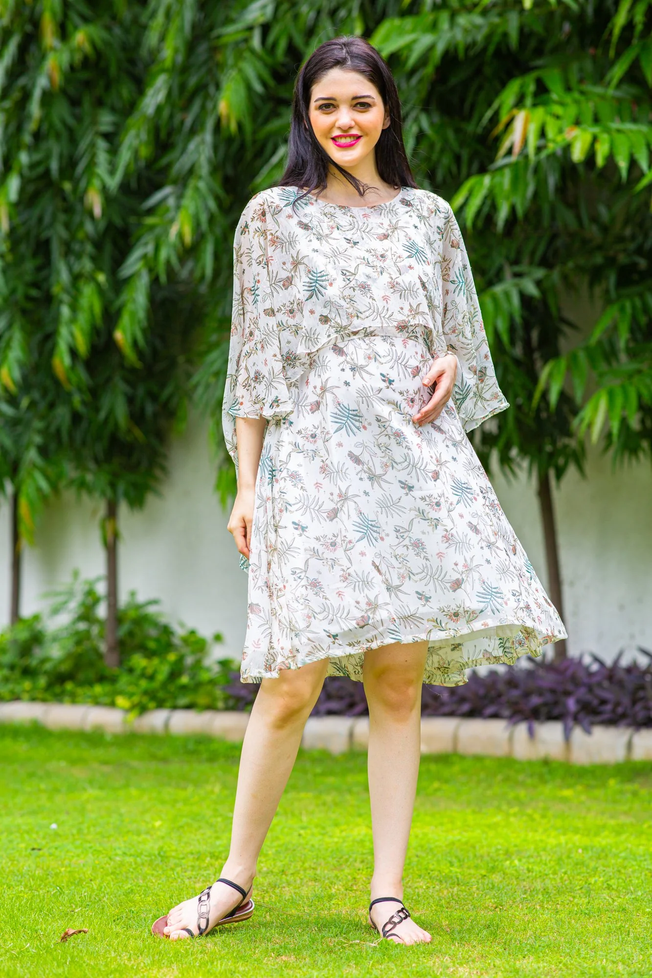 Angelic Leafy Maternity & Nursing Flap Dress - Chenance