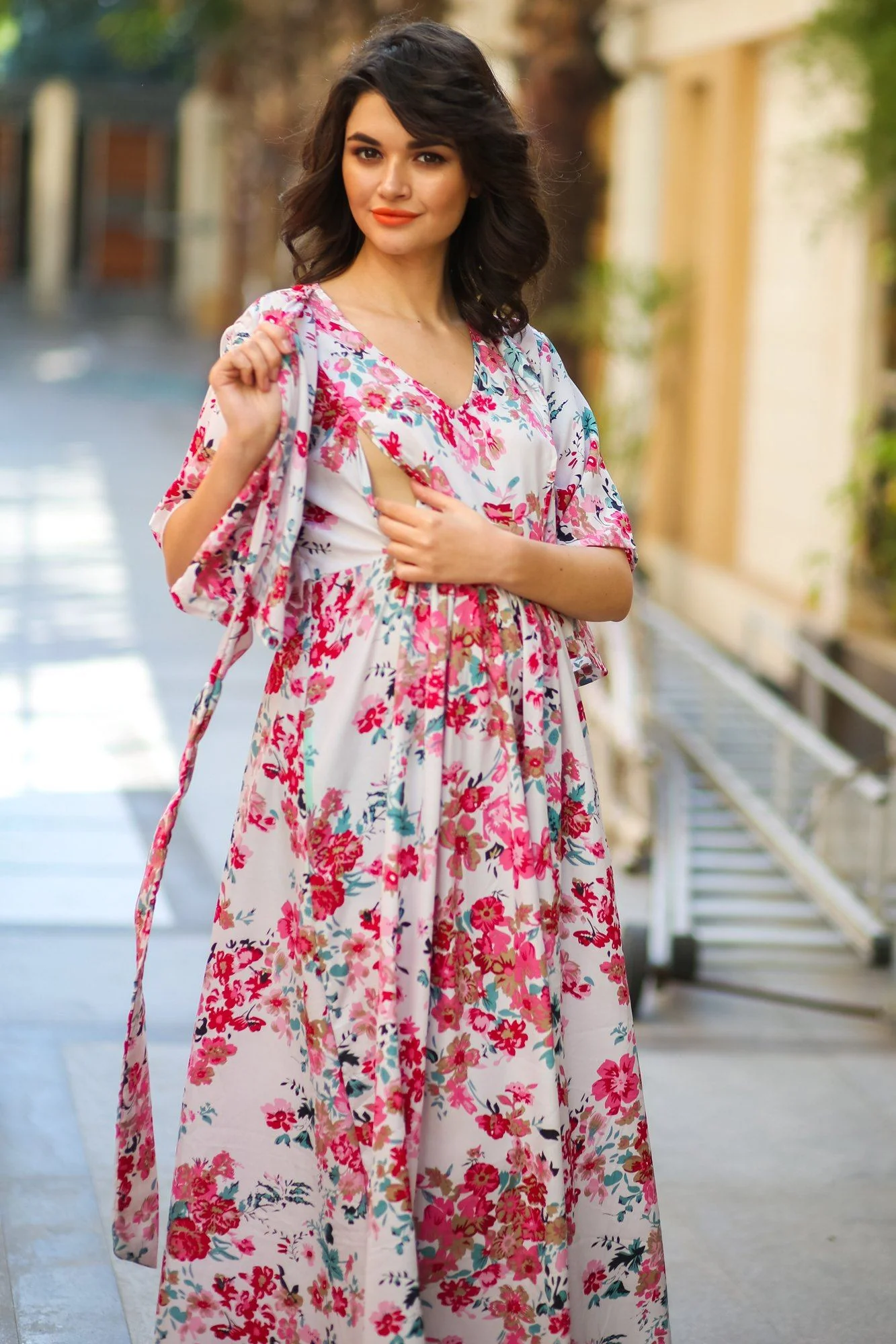 Snow White Blossom Maternity & Nursing Wrap Dress - Chenance