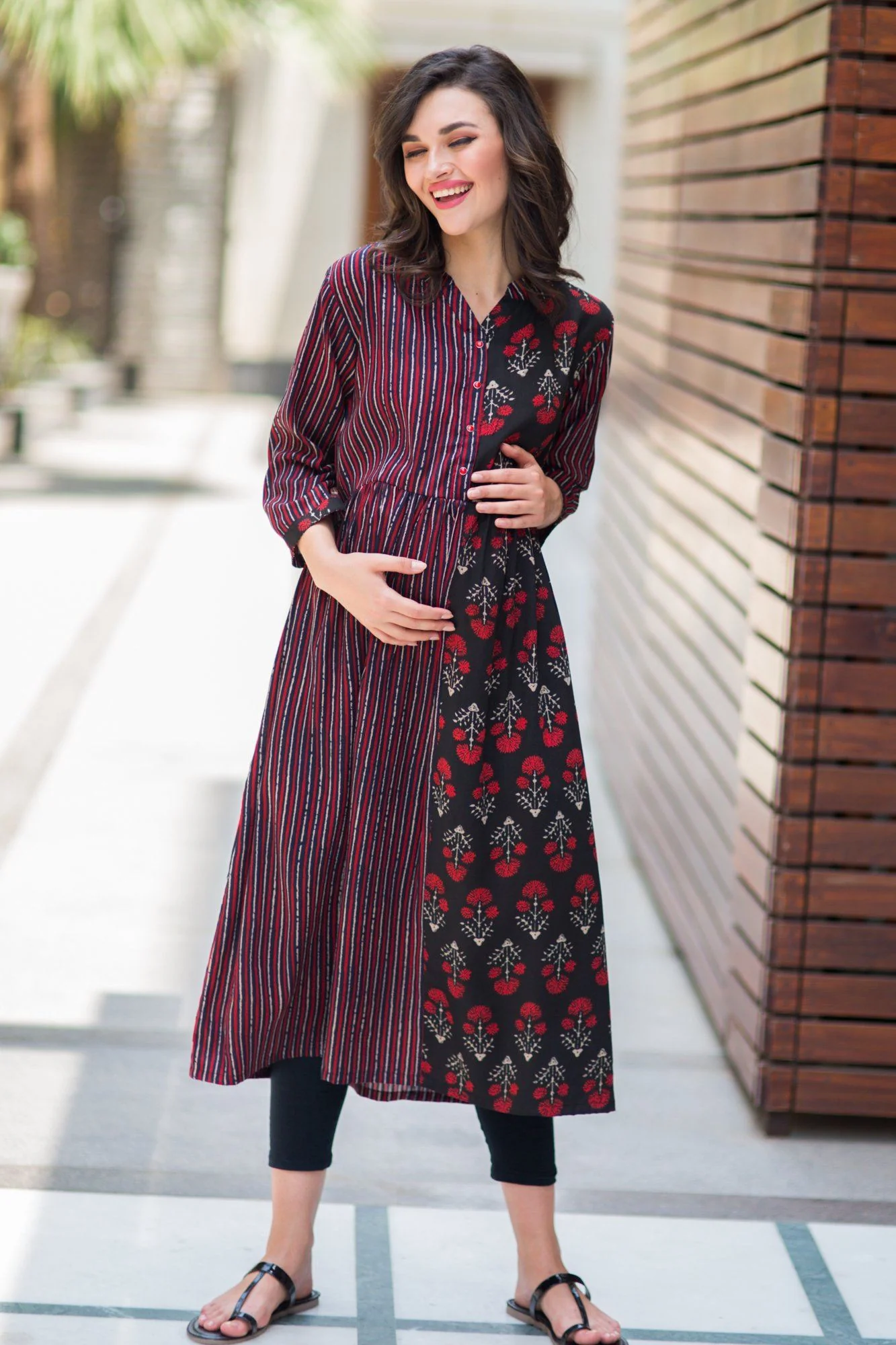 Earthy Striped Maternity & Nursing Kurta - Chenance