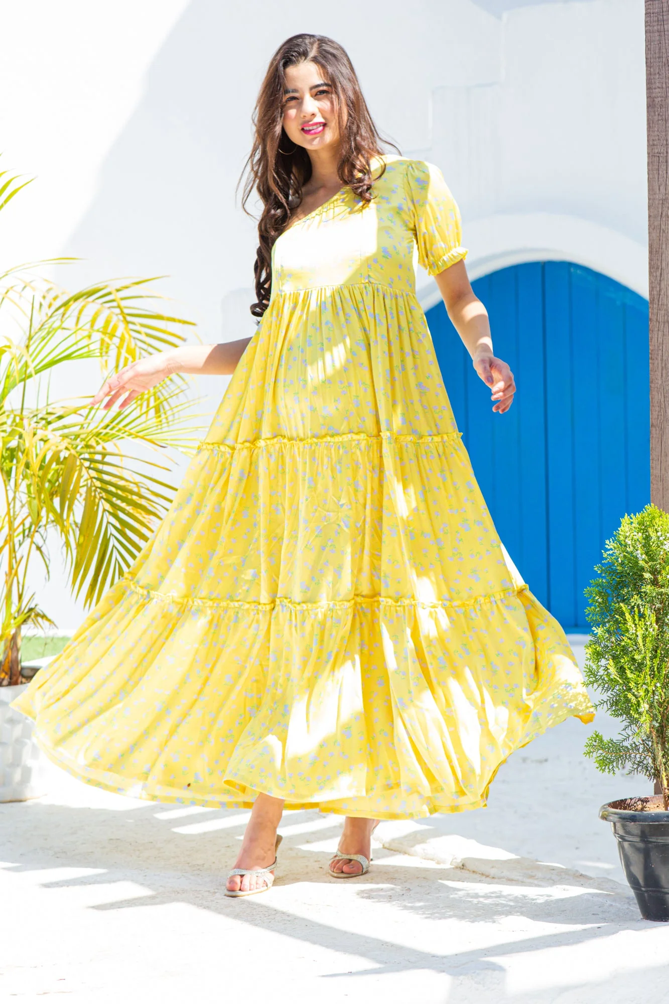 Angelic Satin Bloom Maternity & Nursing One-Shoulder Dress - Chenance