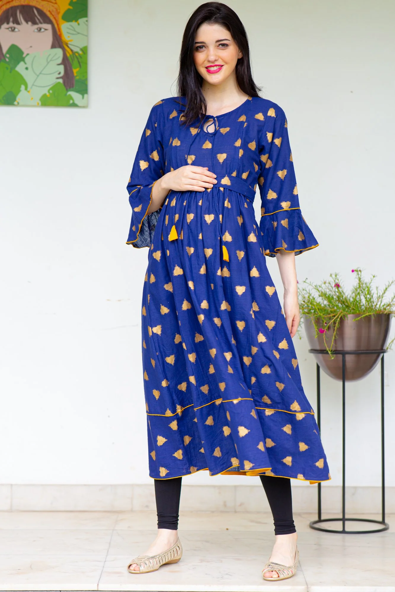 Cobalt Triangle Maternity & Nursing Kurta Dress - Chenance