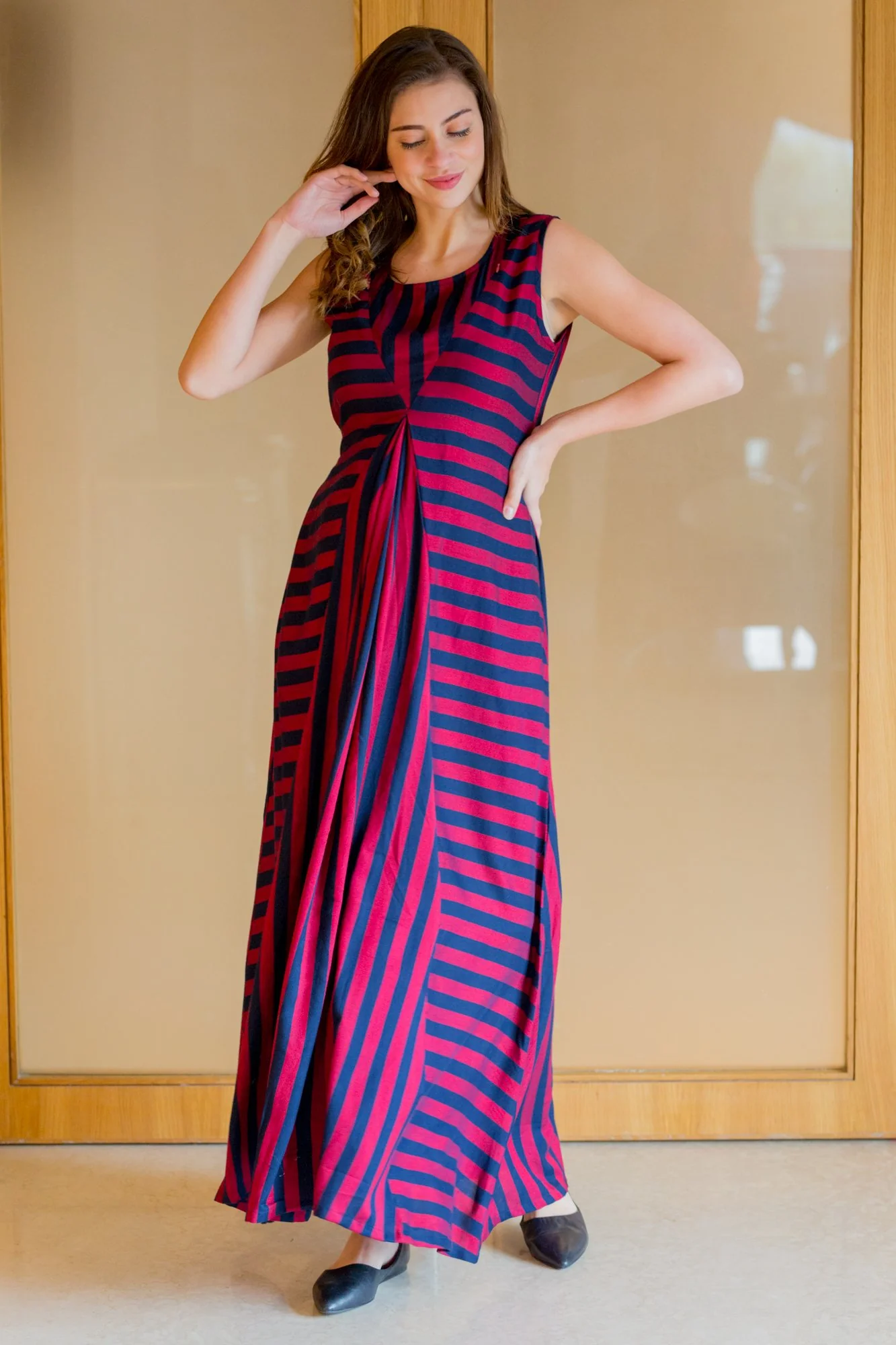 Victoria Striped Maternity and Nursing Maxi - Chenance