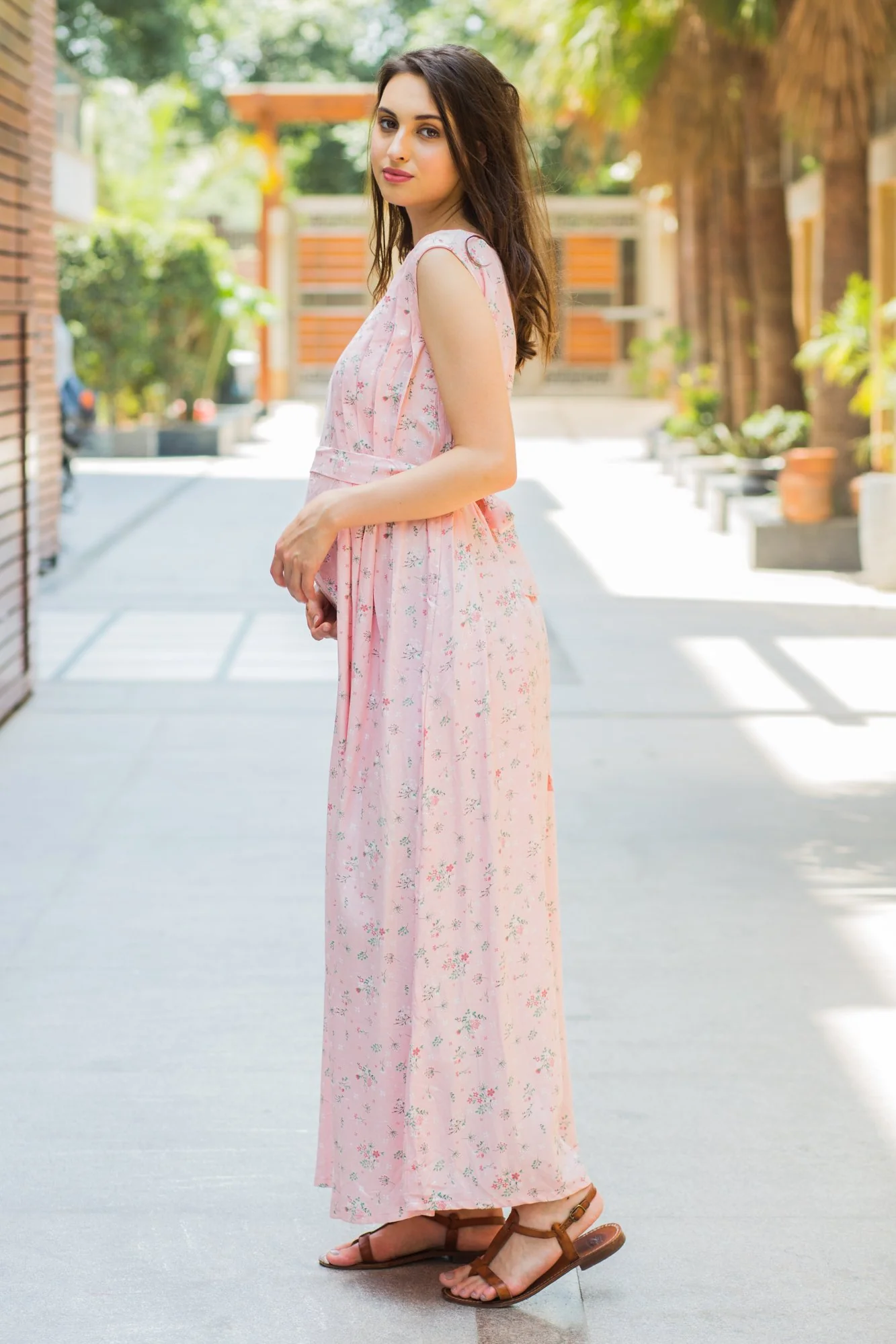 Pastel Pink Flair Maternity & Nursing Dress - Chenance