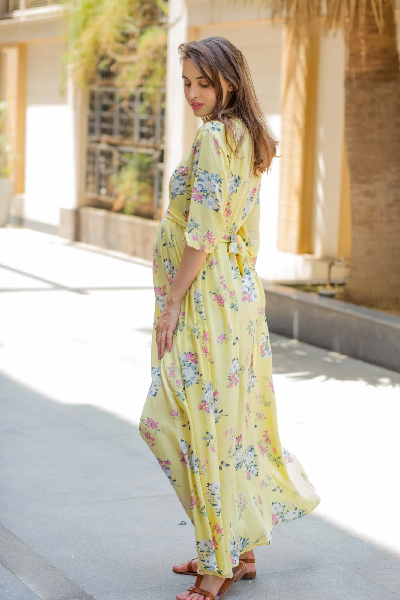 Pastel Yellow Flair Maternity & Nursing Dress - Chenance