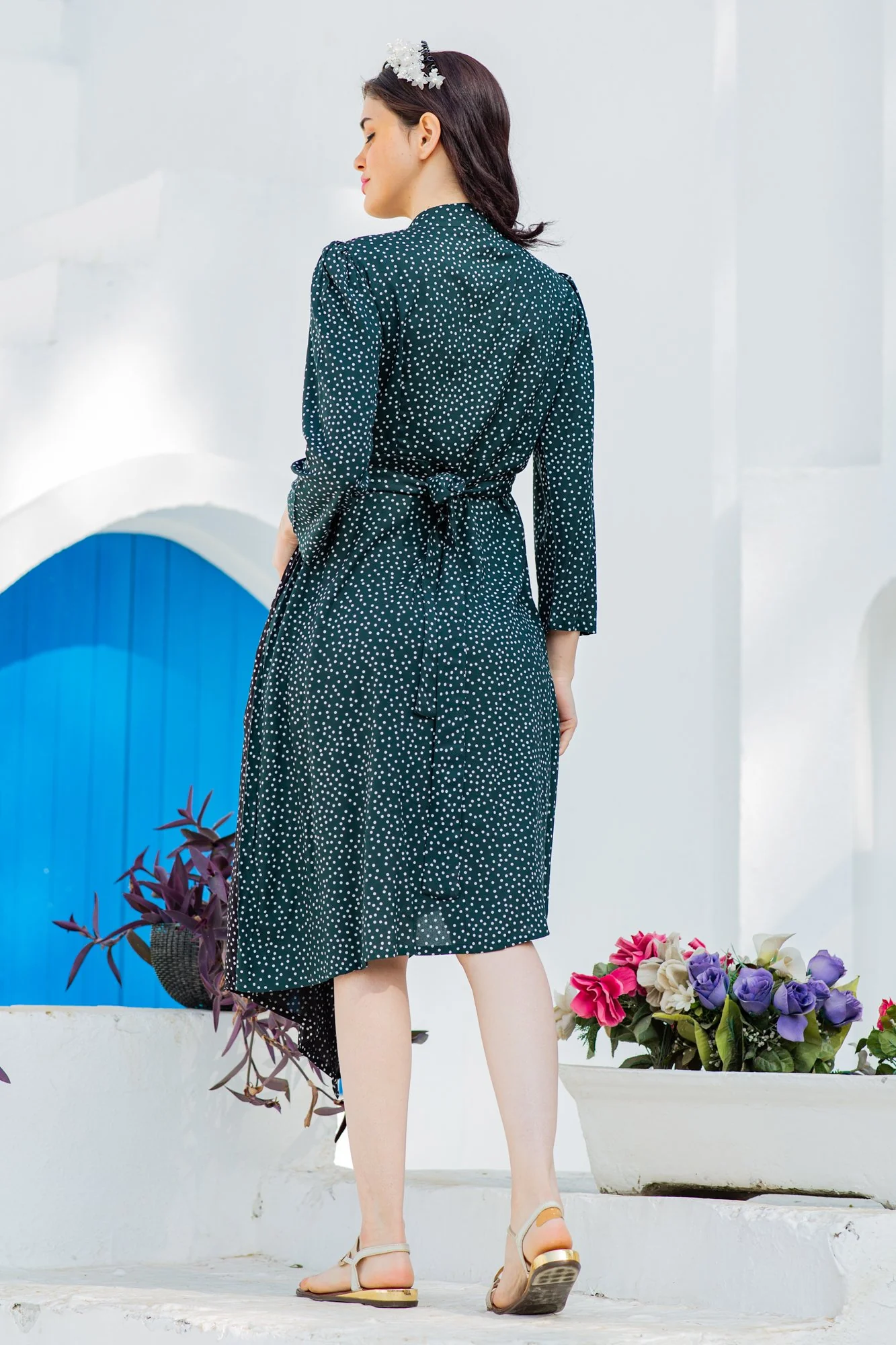 Asymmetrical Jade Green High Neck Maternity & Nursing Dress - Chenance