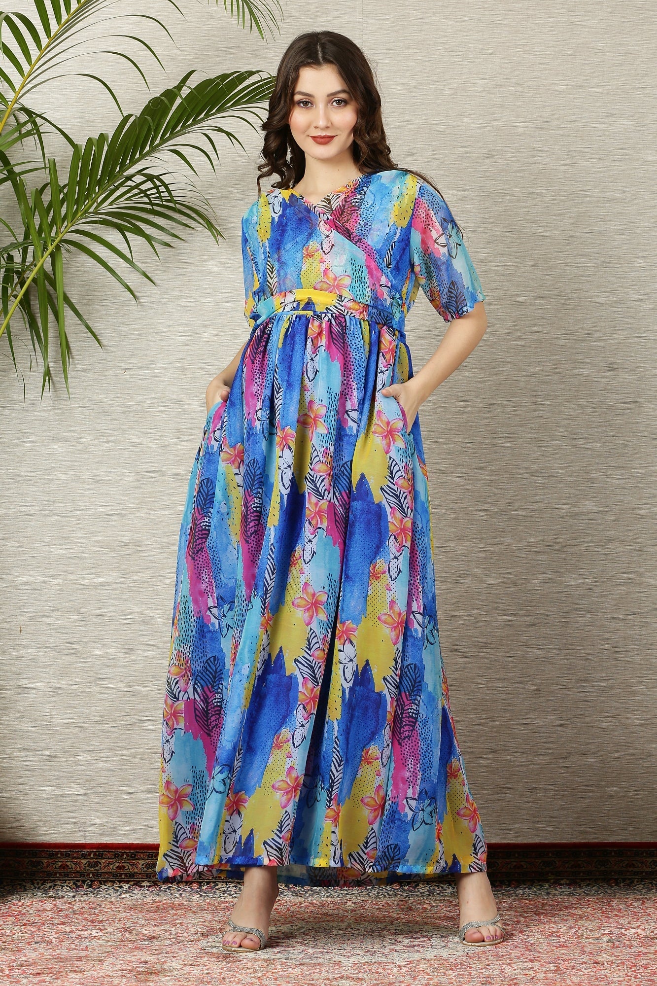 Aquamarine Blue Maternity & Nursing Chiffon Wrap Dress - Chenance