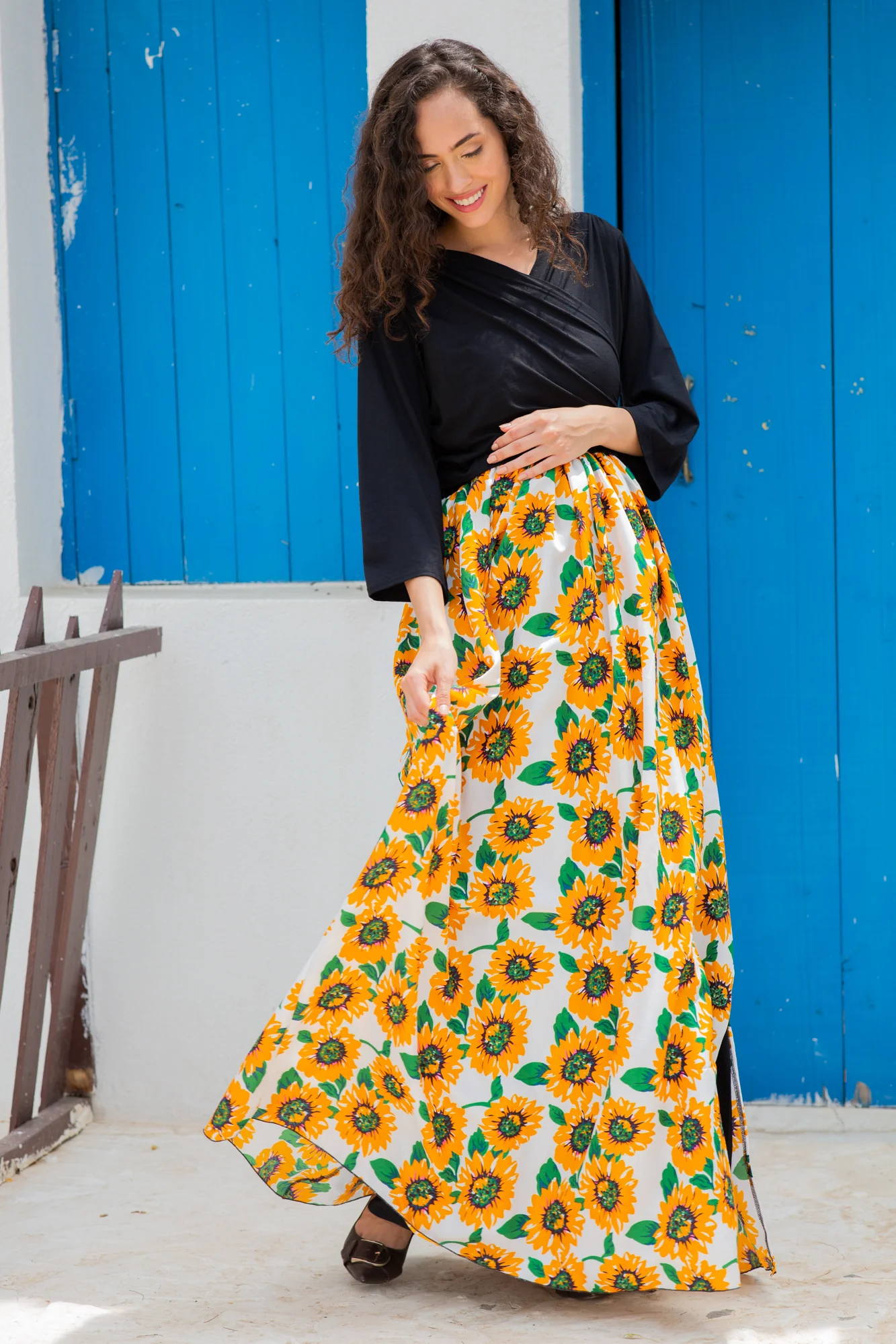 Cheery Sunflower Luxe Crepe Maternity & Nursing Wrap Dress - Chenance