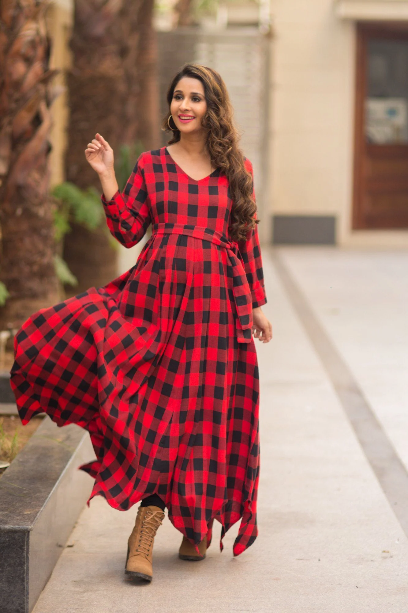 Classic Plaid Maternity & Nursing Maxi Dress - Chenance