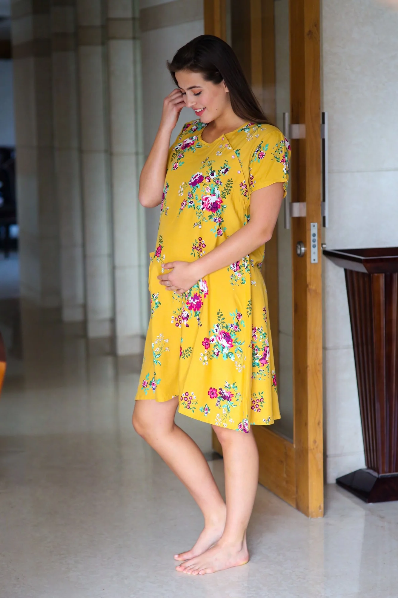 Sunrise Shoulder Snap Maternity & Nursing Dress / Delivery Gown/ Night Dress - Chenance