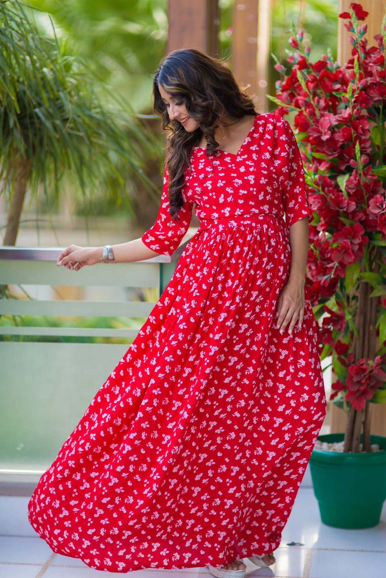SO - Chic Red Floral Maternity & Nursing Wrap Dress-Pay - Chenance