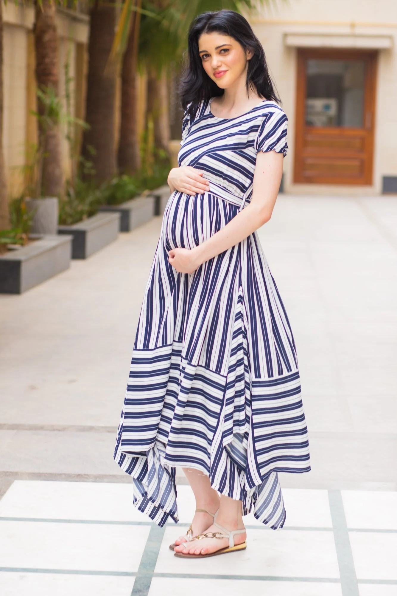 Unique Assymetrical Striped Maternity Dress - Chenance