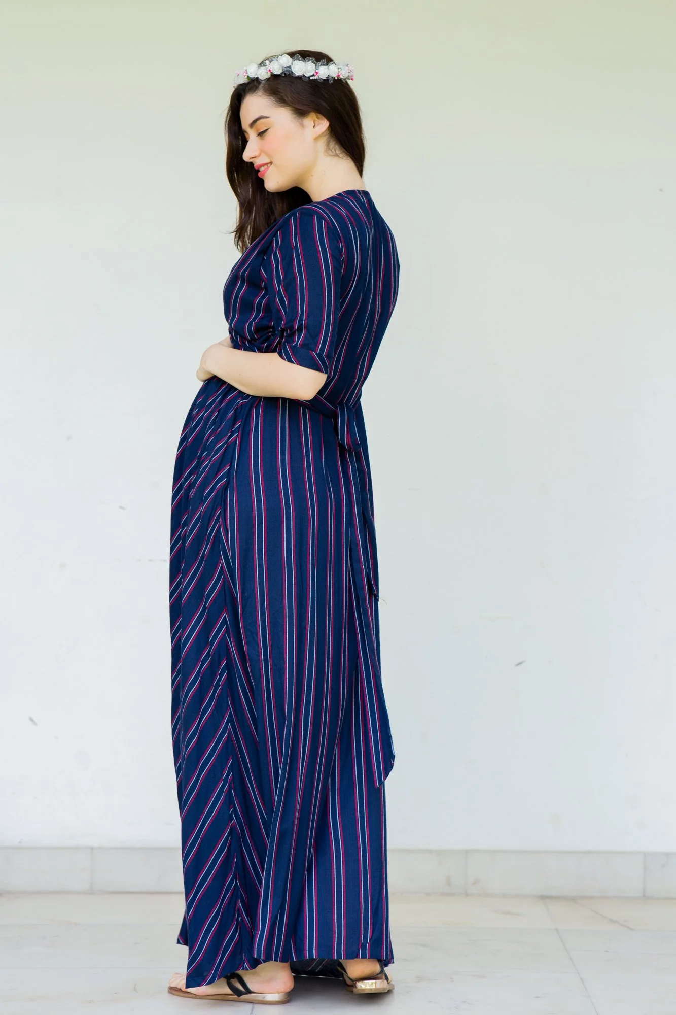 Anchor Striped Maternity & Nursing Wrap Dress - Chenance