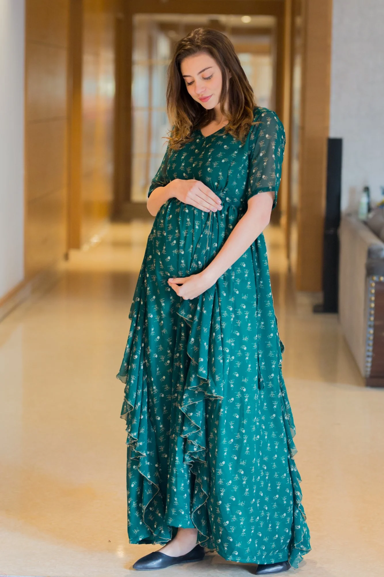 Emerald Luxe Maternity Flow Dress - Chenance