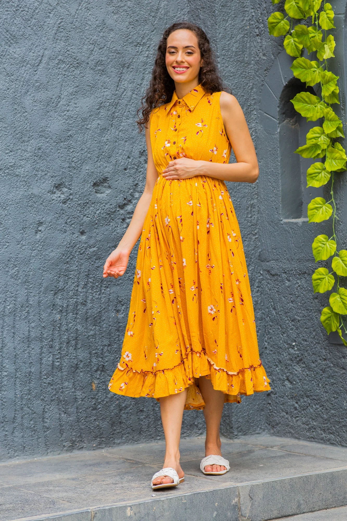 Adorable Marigold Maternity & Nursing Frill Dress - Chenance