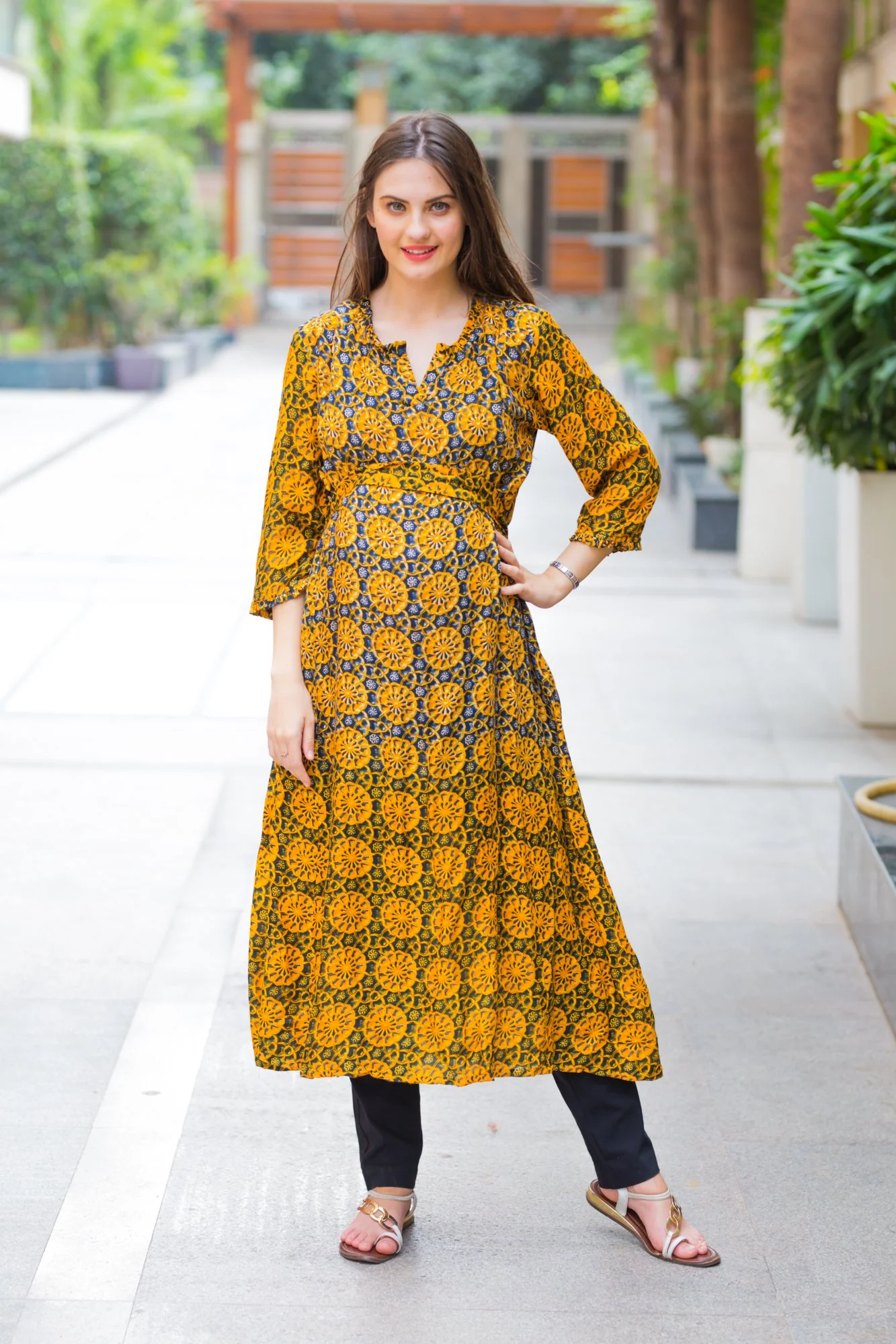 Yellow Ombre Maternity and Nursing Kurta - Chenance
