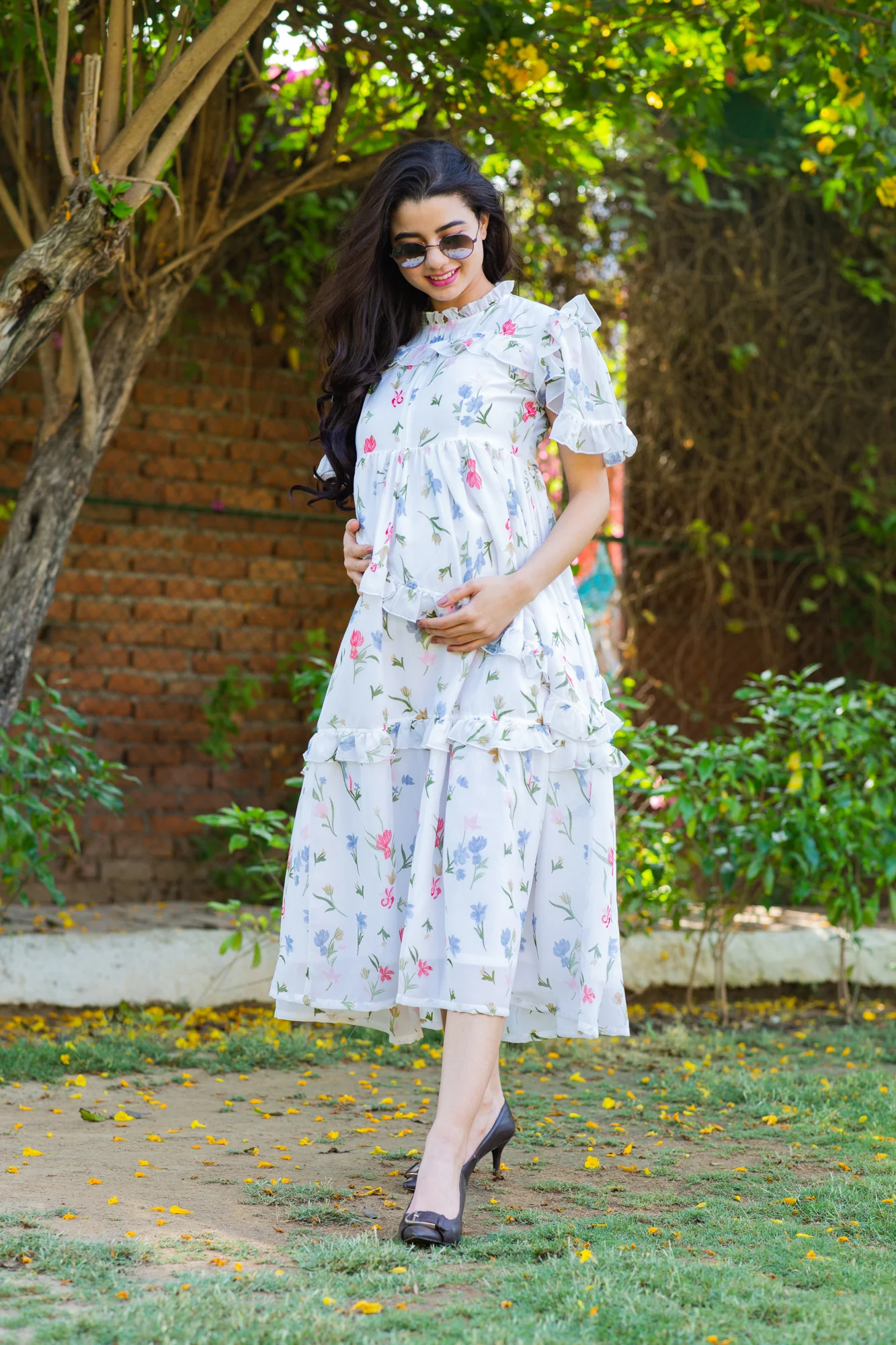 Angelic White Bloom Maternity & Nursing Frill Dress - Chenance