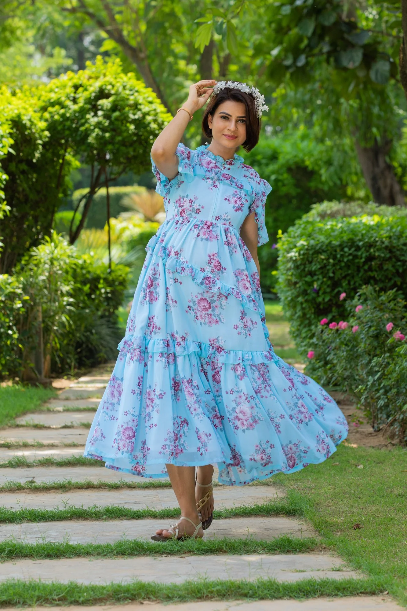 Baby Blue Mist Maternity & Nursing Frill Dress - Chenance