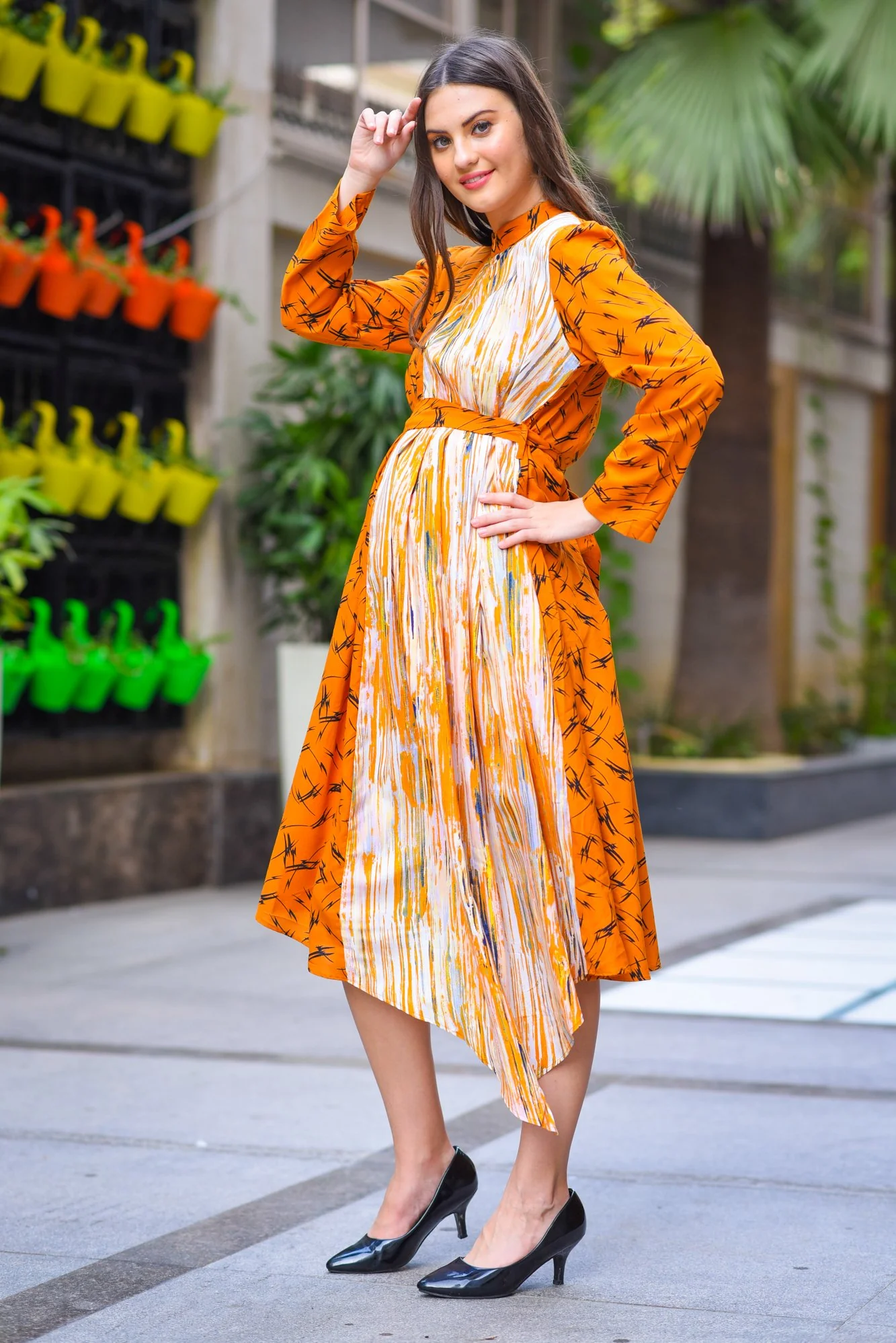 Asymmetrical Flash High Neck Maternity & Nursing Dress - Chenance