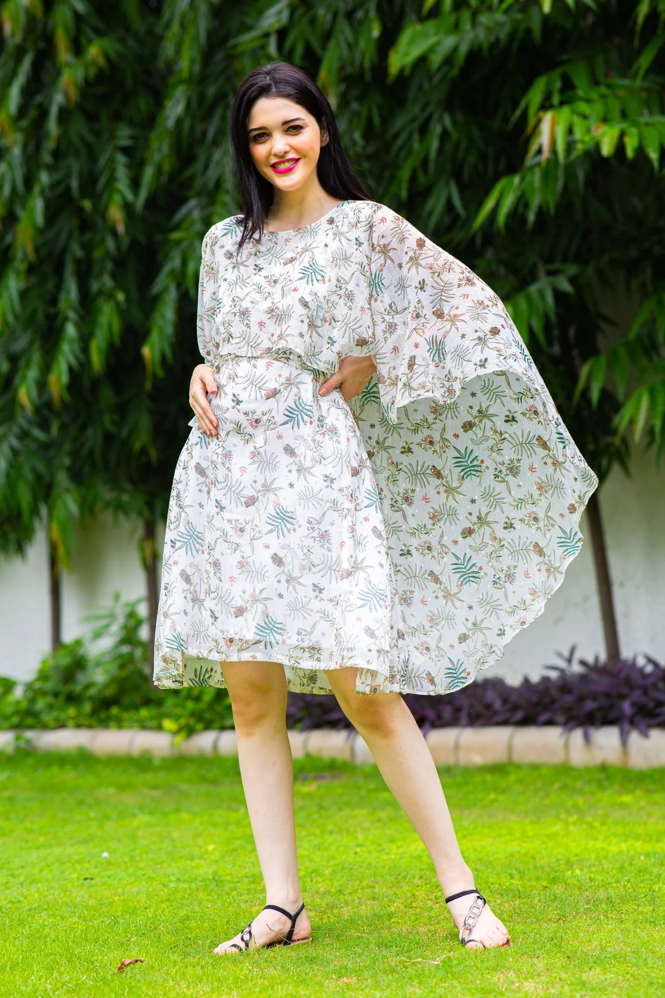 Angelic Leafy Maternity & Nursing Flap Dress - Chenance