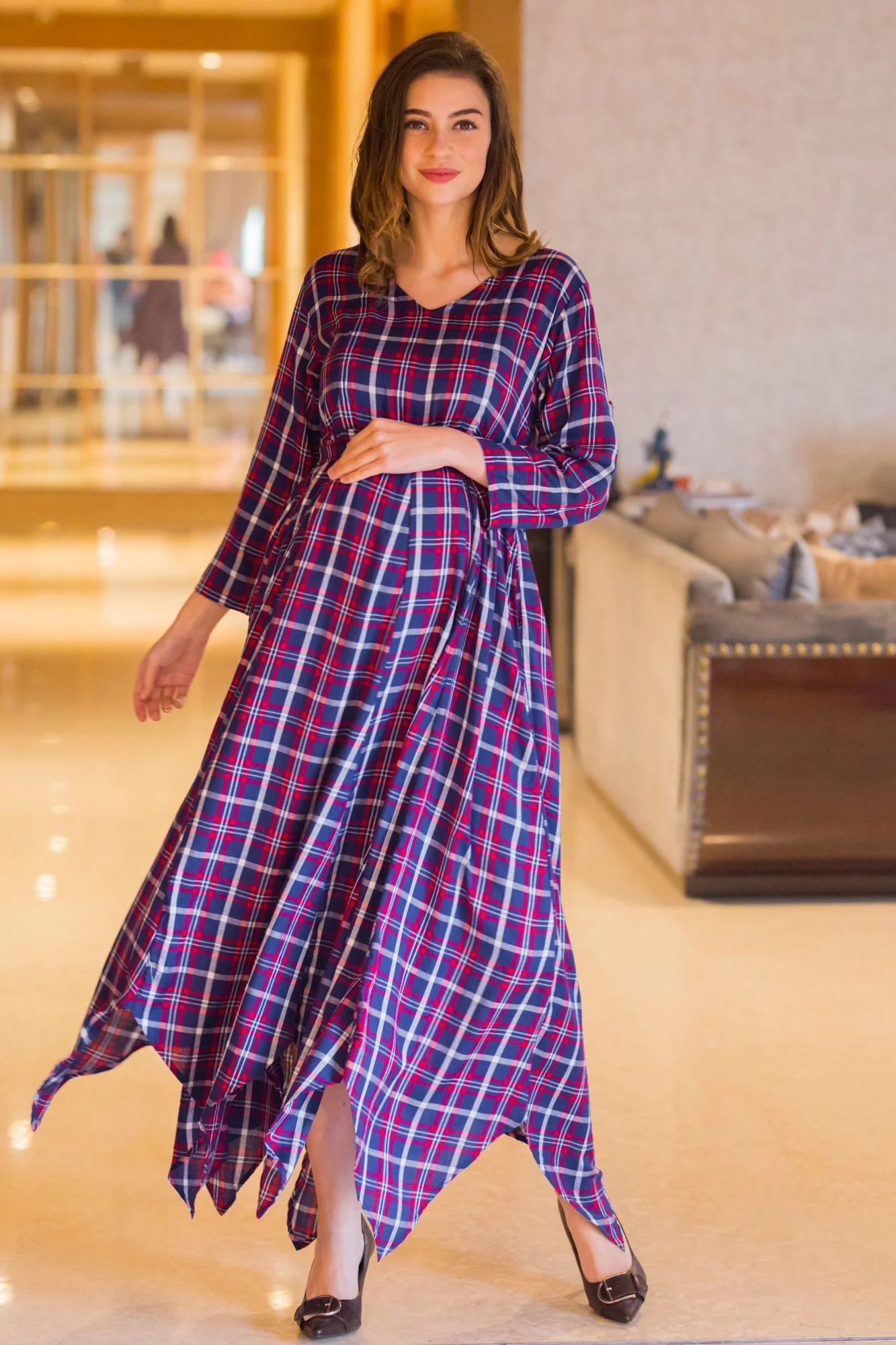 Aztec Plaid Maternity & Nursing Maxi - Chenance