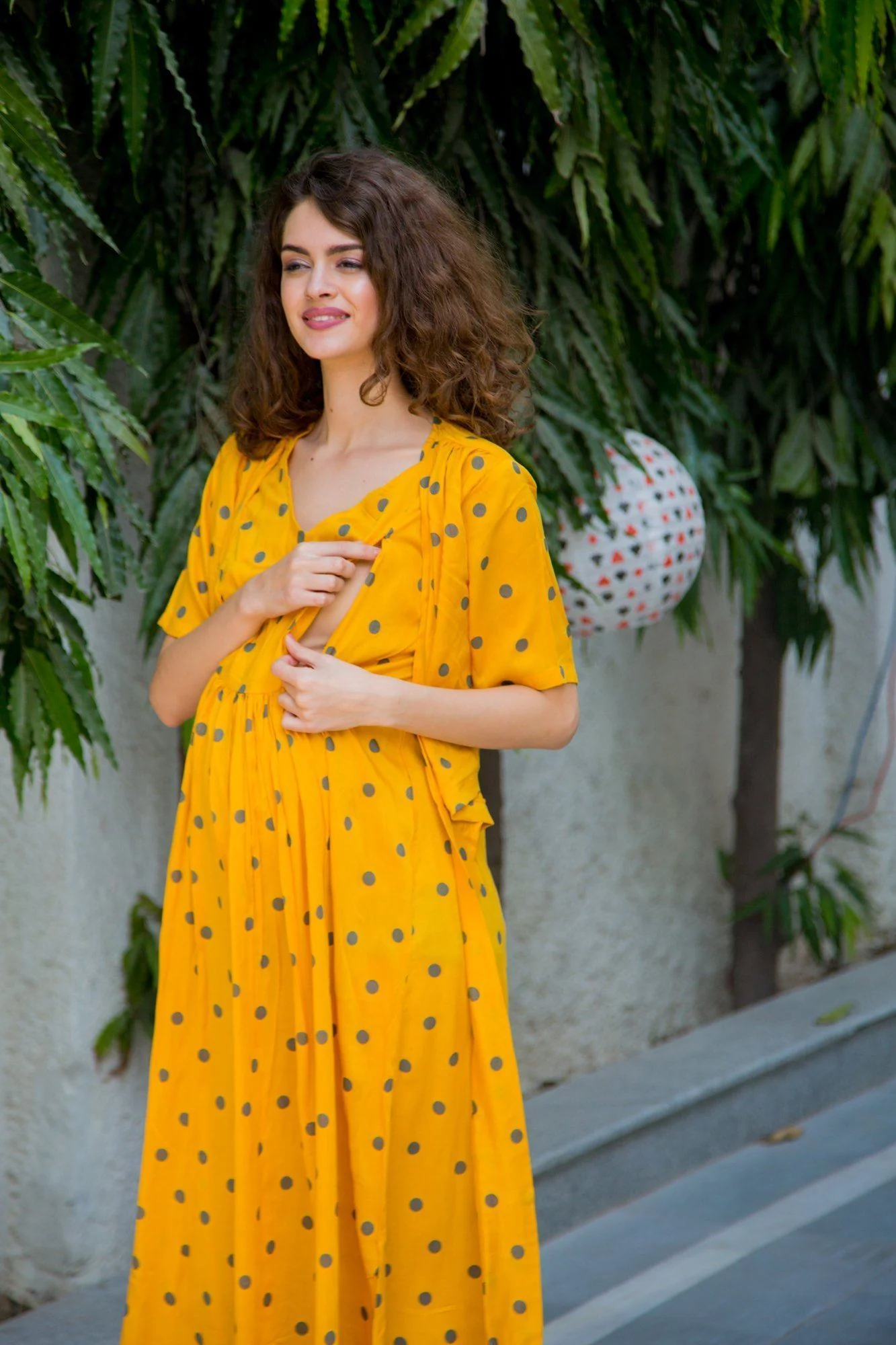 Sunrise Polka Maternity & Nursing Wrap Midi Dress - Chenance