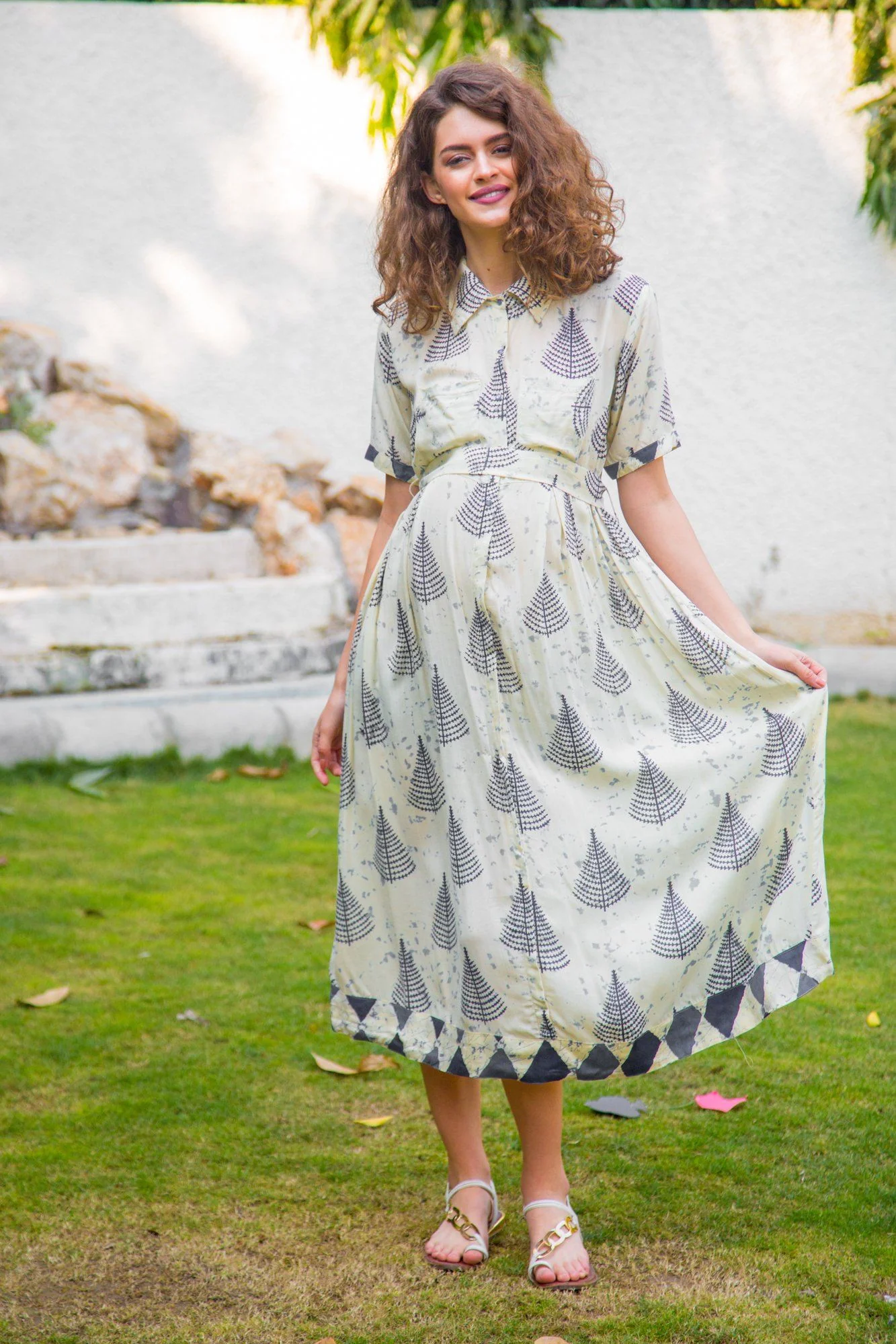 White Feather Printed  Maternity & Nursing Kurta Dress - Chenance