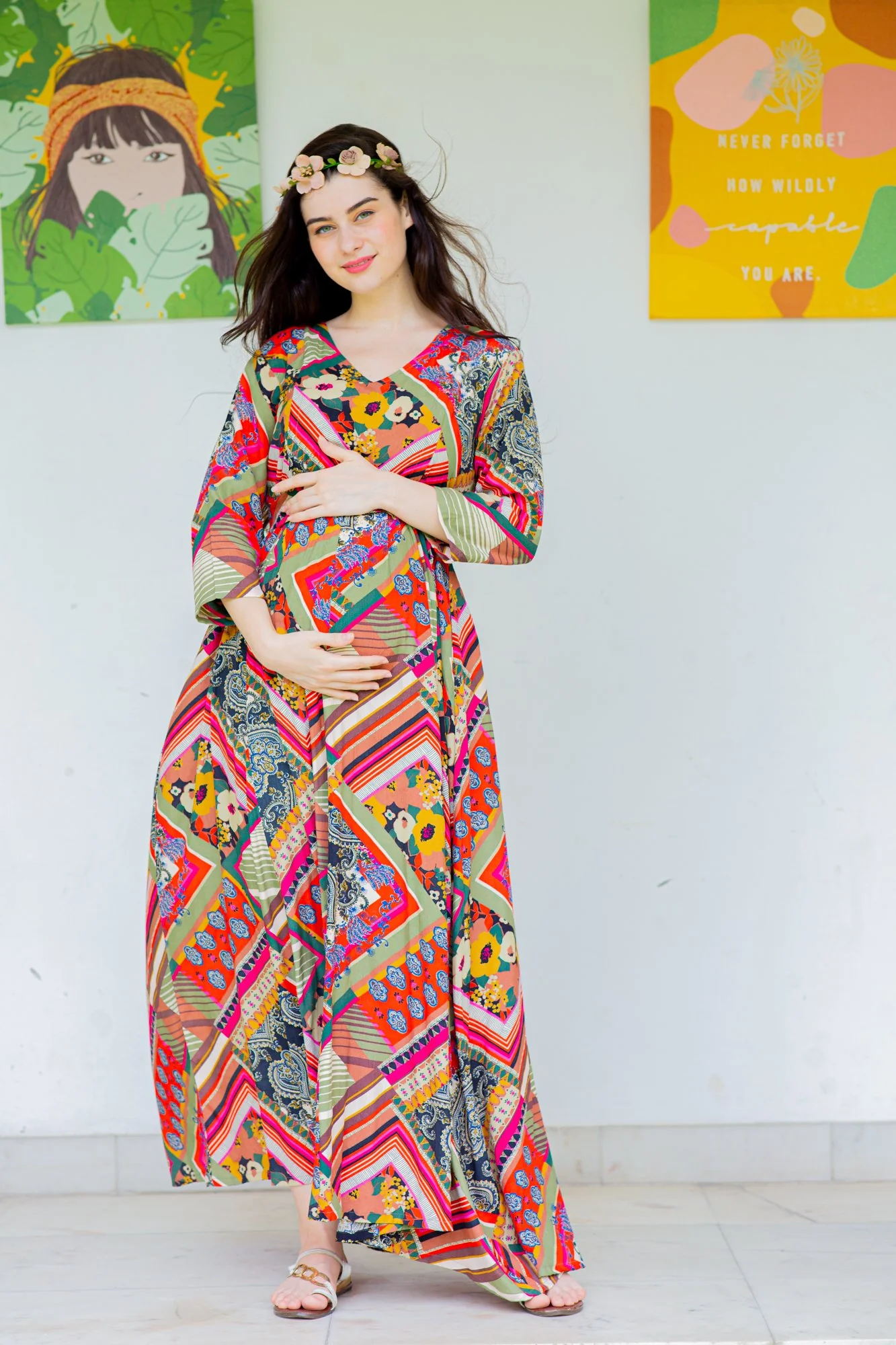 Abstract Queen Concealed Zip Maternity & Nursing Maxi - Chenance