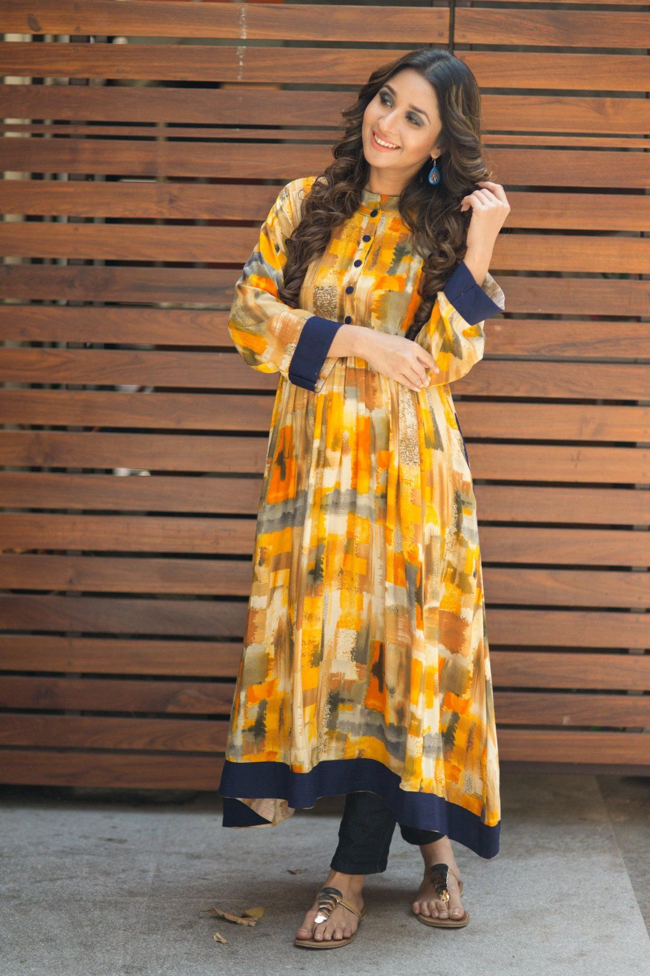 Vibrant Abstract Yellow Nursing Kurta - Chenance