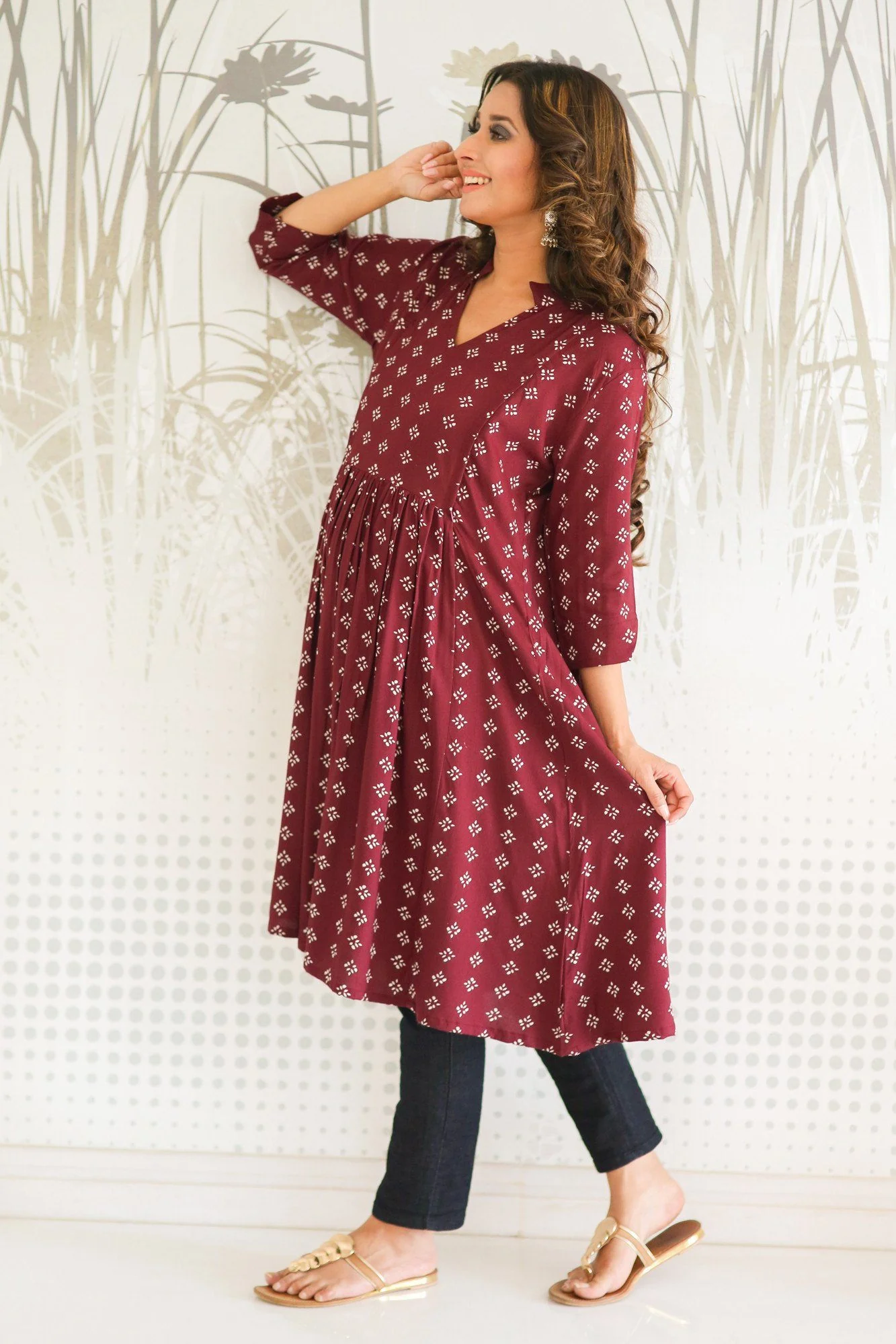 Wine Red Concealed Zip Nursing Kurta - Chenance