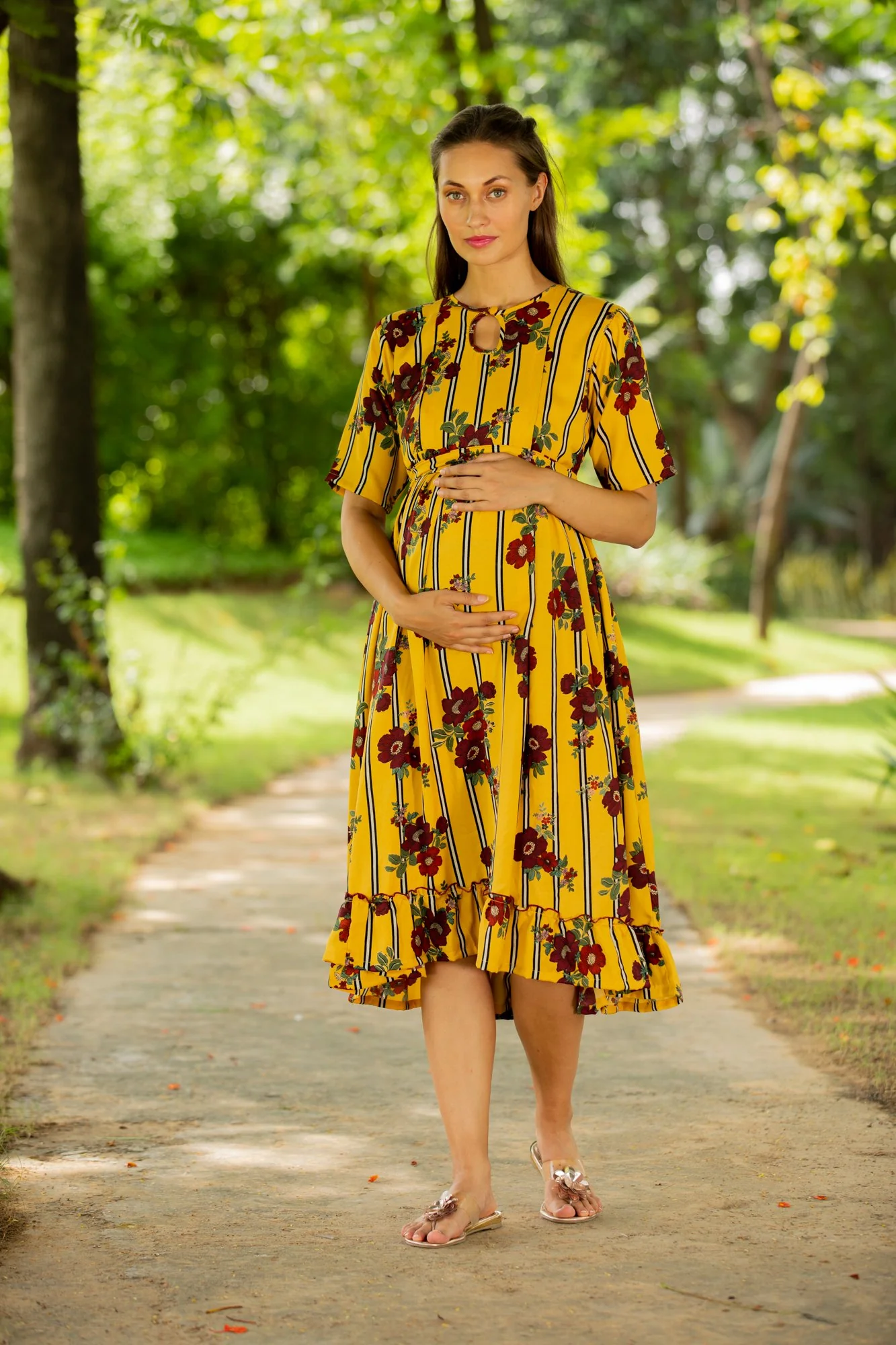 Sunshine Rouge Striped Concealed Zips Nursing Dress - Chenance