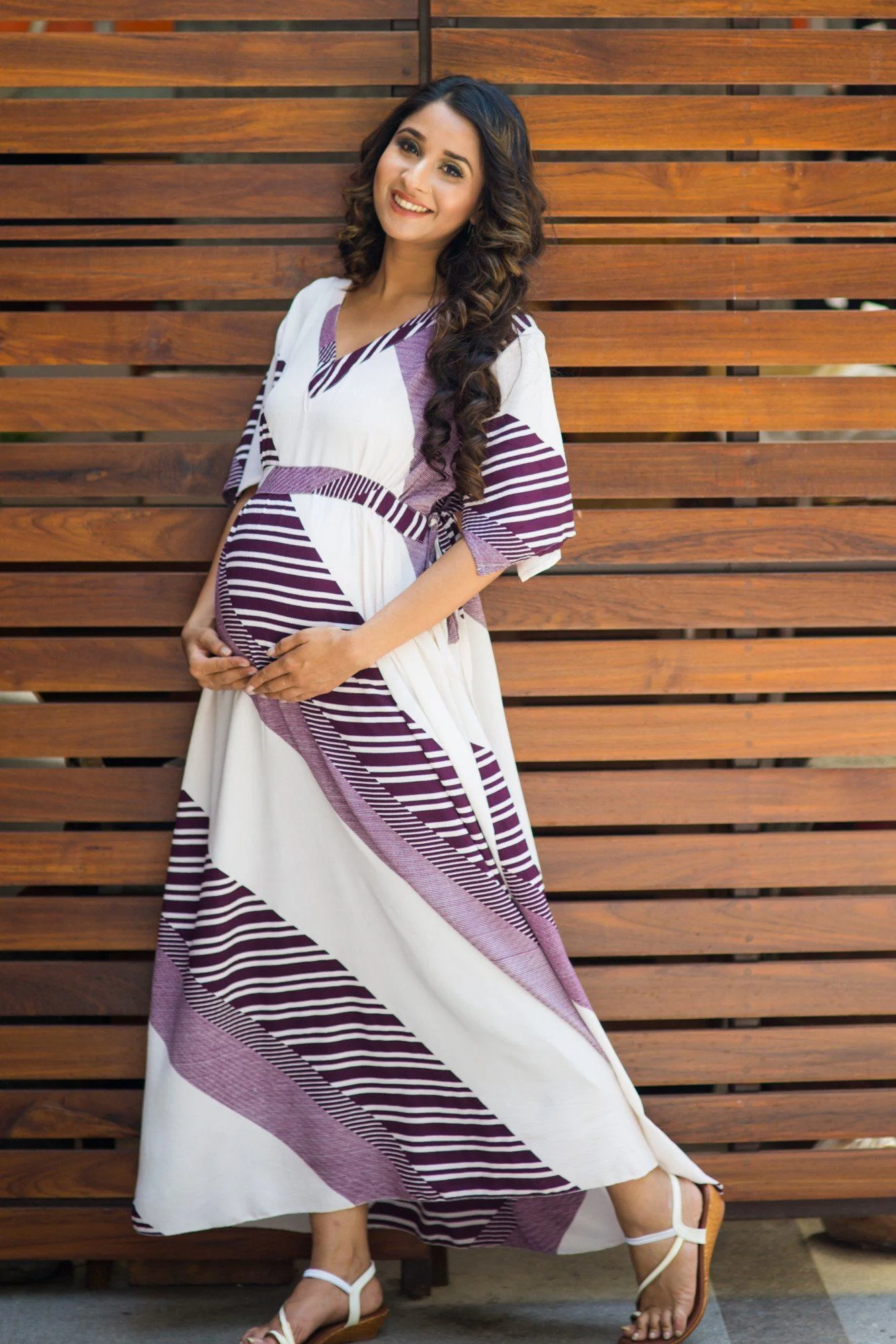 Violet Striped Maternity Kimono Dress - Chenance