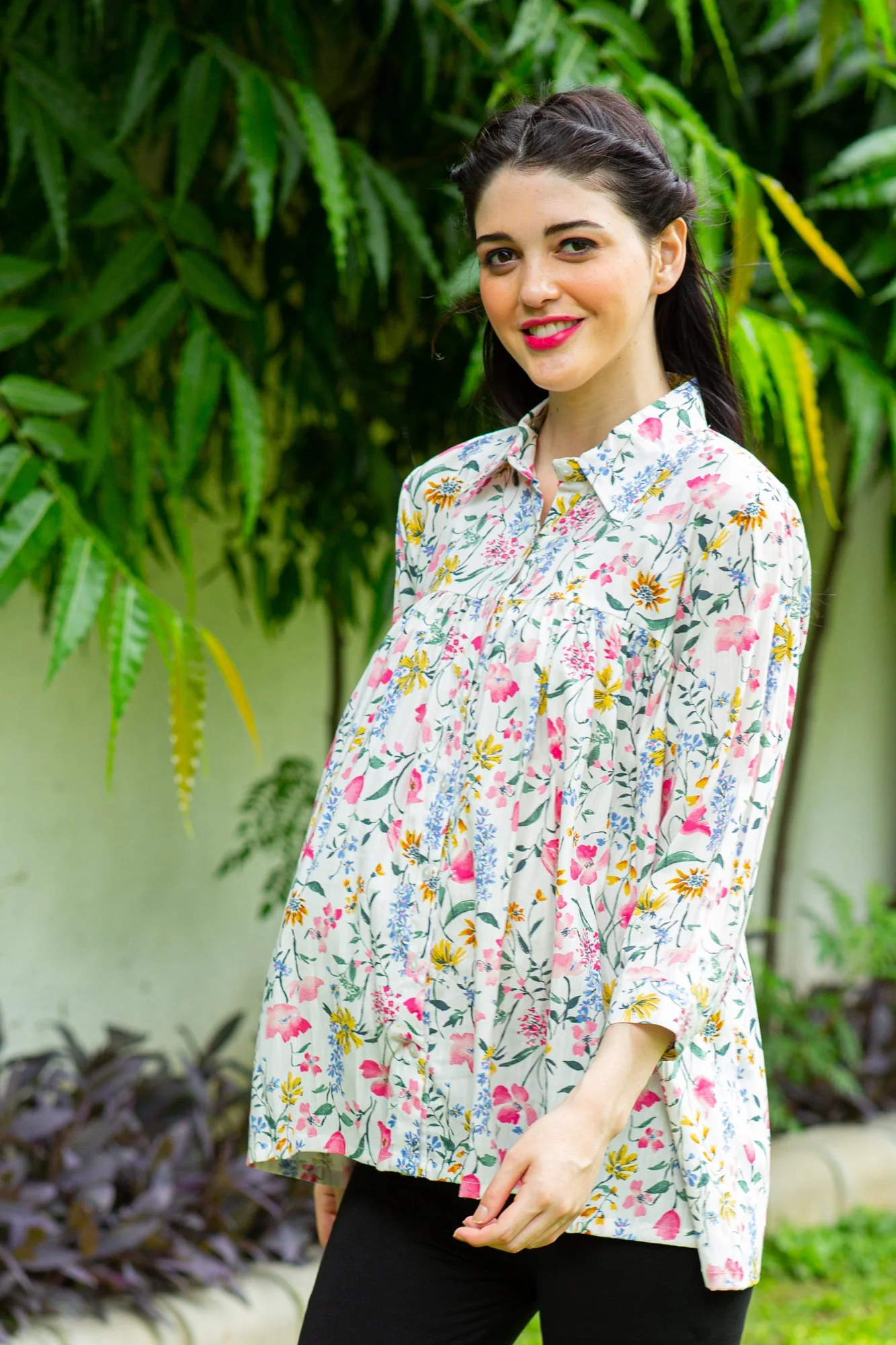 Happy Floral Gathered Maternity & Nursing Top - Chenance