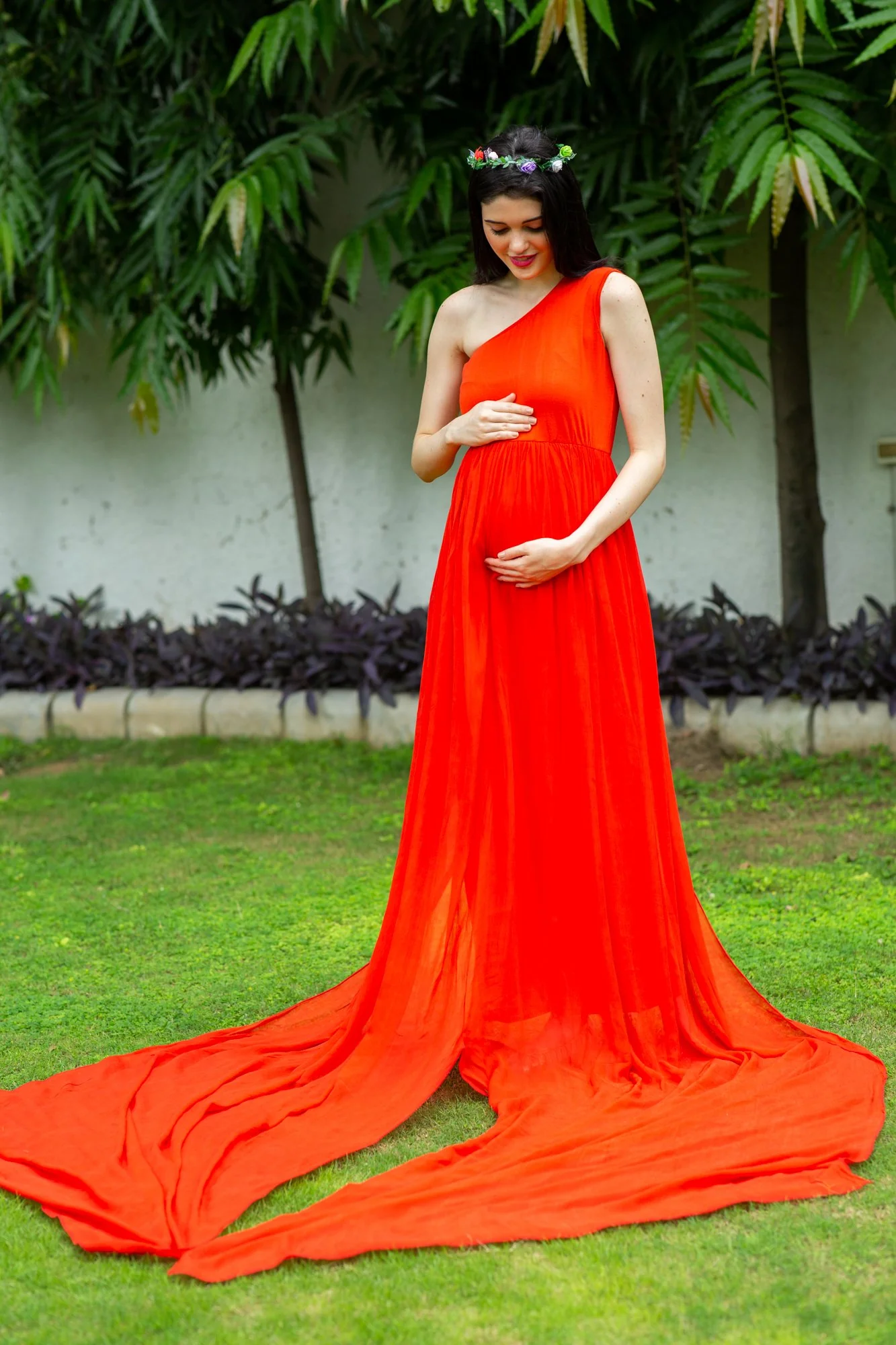 Tangerine Orange Trail Maternity Photoshoot Gown - Chenance