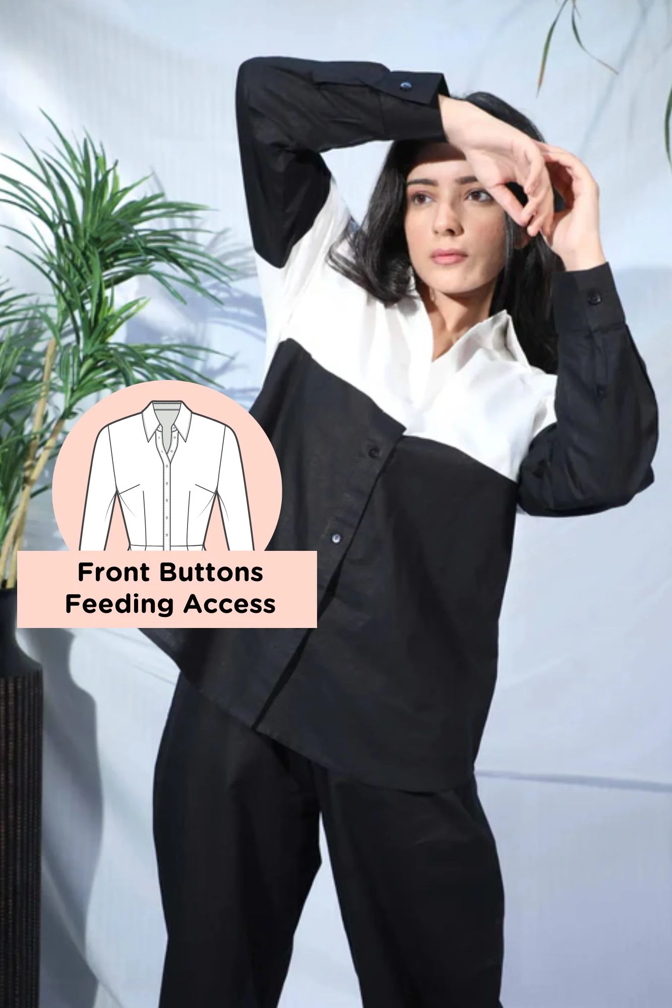 Classic Black Maternity & Nursing Coord Set (Cotton Linen) (2 pc) - Chenance