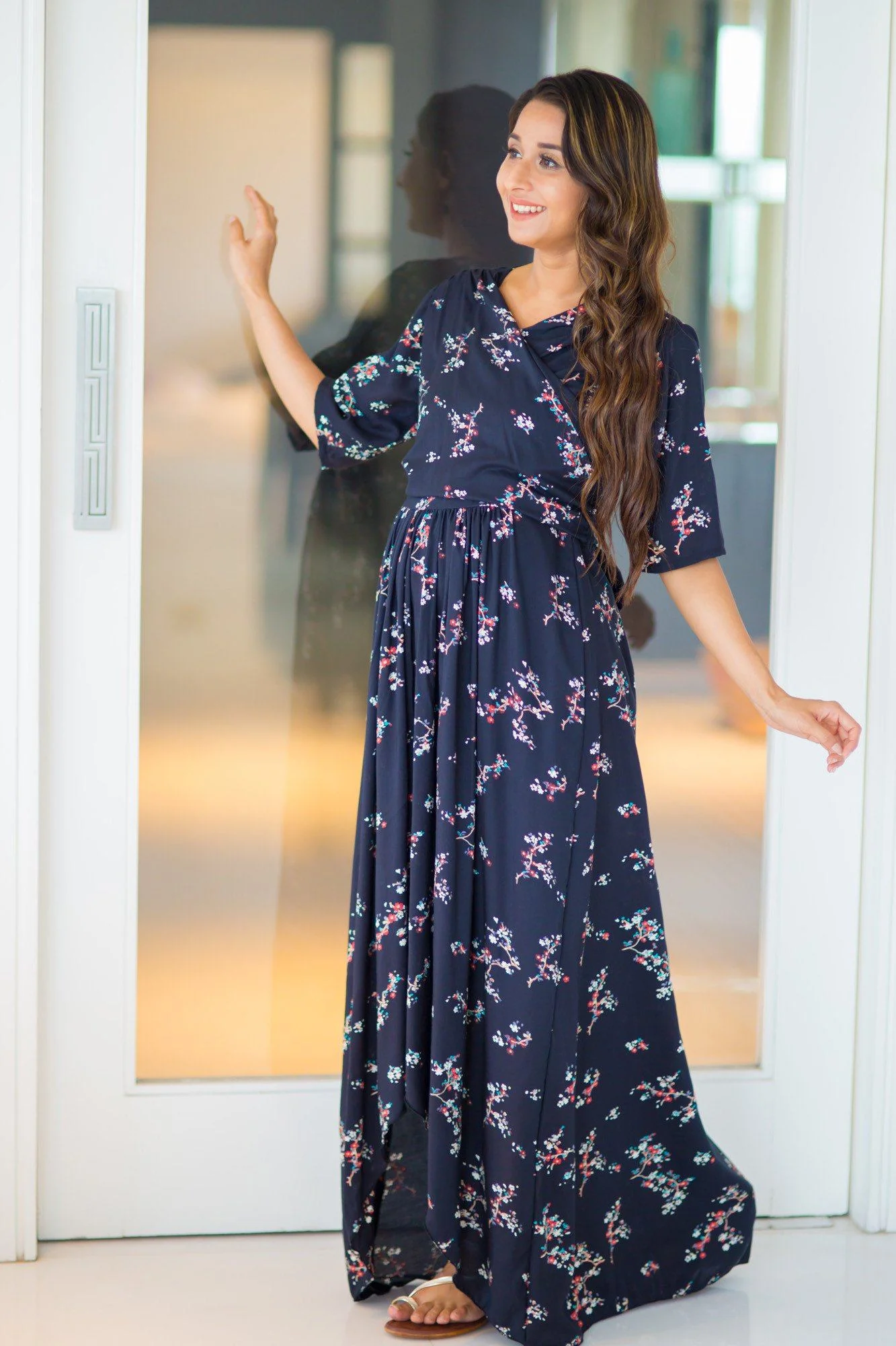 Twilight Floral Hi-Low Maternity & Nursing Wrap Dress - Chenance