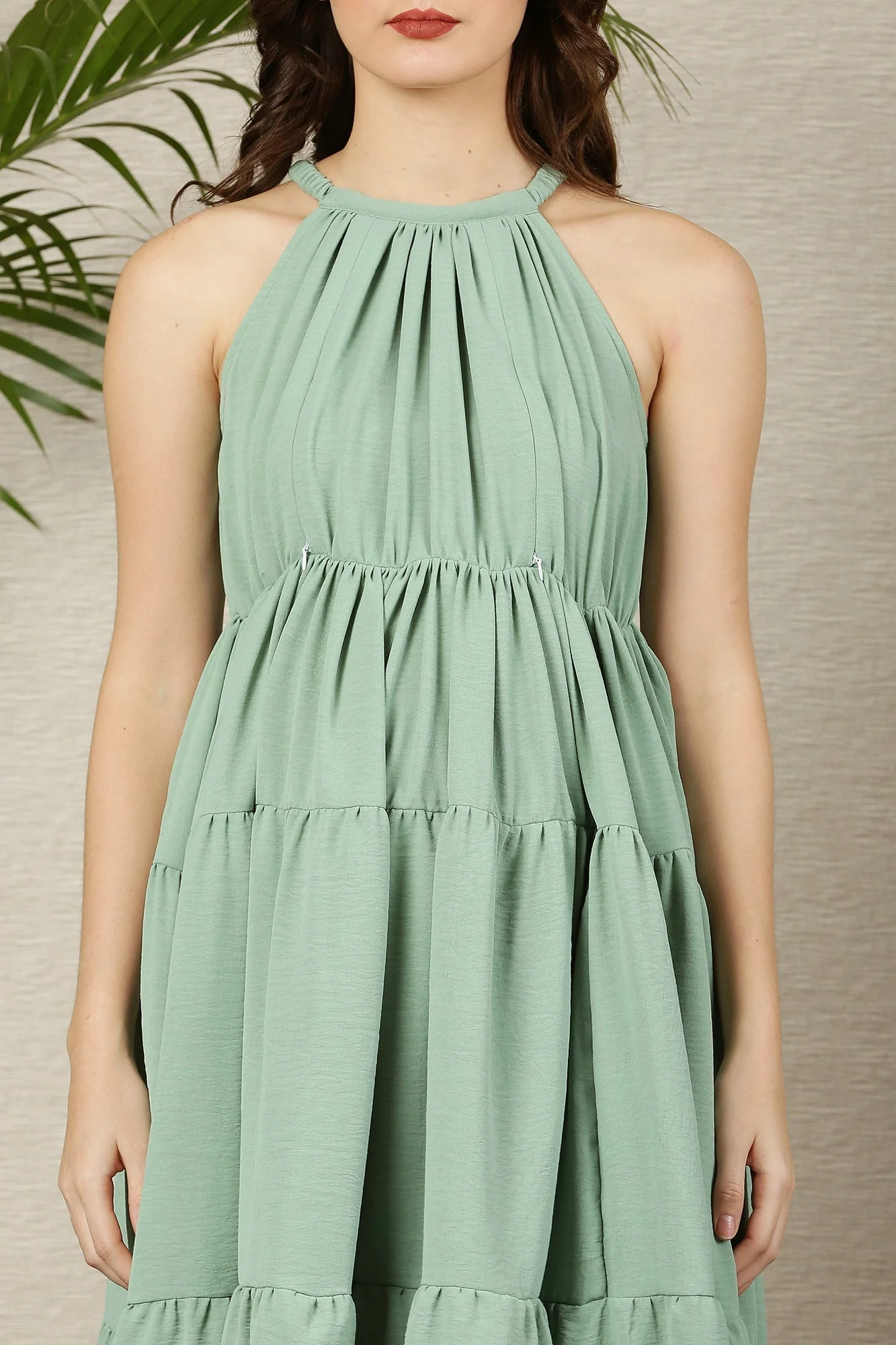 Swing Pistachio Layered Maternity & Nursing Flow Dress - Chenance