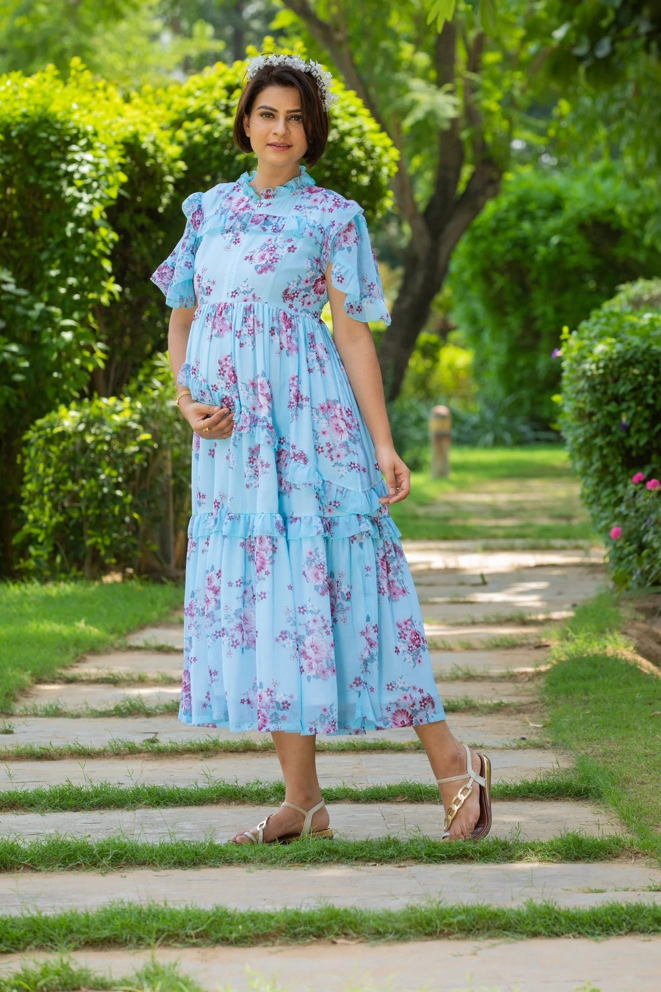 Baby Blue Mist Maternity & Nursing Frill Dress - Chenance